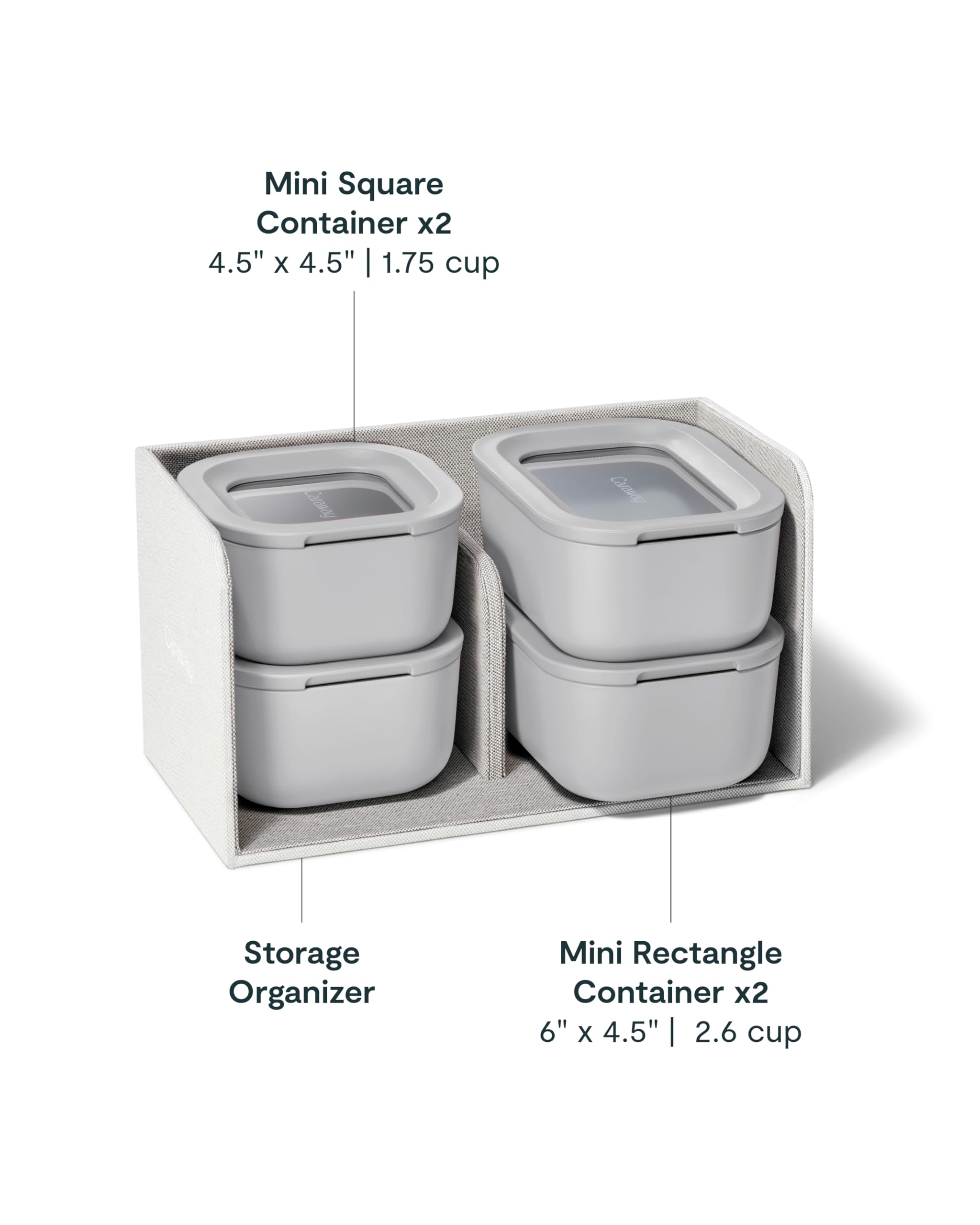 Caraway 13pc Glass Food Storage Container Set - Easy to Store, Non Toxic Lunch Box - with Glass Lids - Includes Storage Organizer - Cream