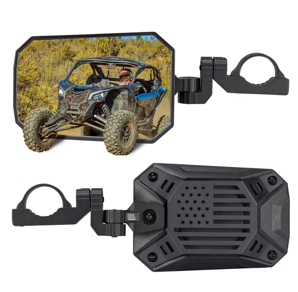 KEMIMOTO UTV Side Mirrors, 2025 New Pattern Aluminum 8" x 5.3" Wide View for 1.65-2 inch Roll bar Compatible with Polaris RZR/Can Am X3/Pioneer/Talon/Teryx/CFMOTO Fit Big UTV No Vibrate & Wobble