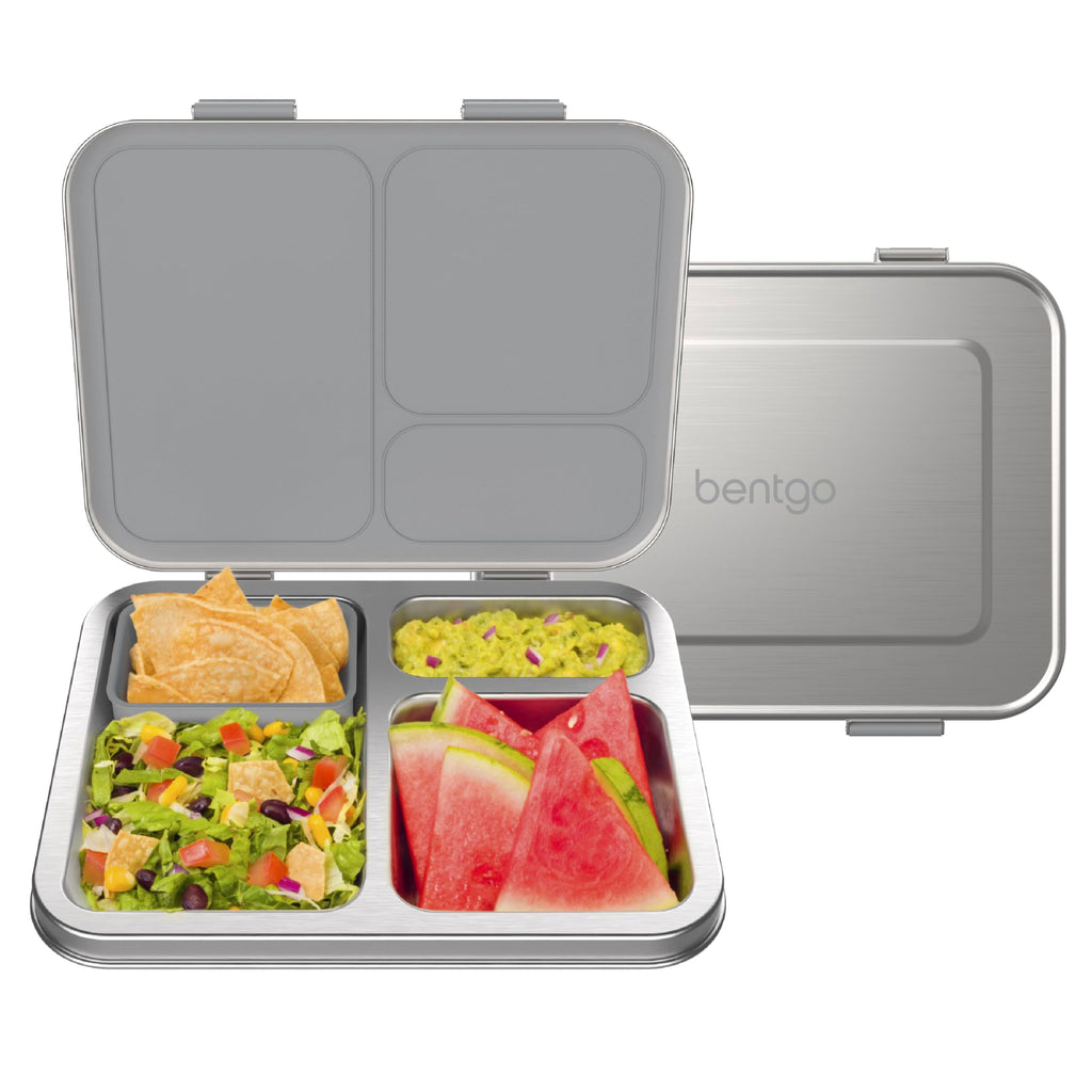 Bentgo Kids Stainless Steel Leak-Resistant Lunch Box - 3-Compartments with Bonus Silicone Container, Durable, Eco-Friendly, Dishwasher Safe, BPA-Free, Ideal for School, Ages 3+ (Blue)