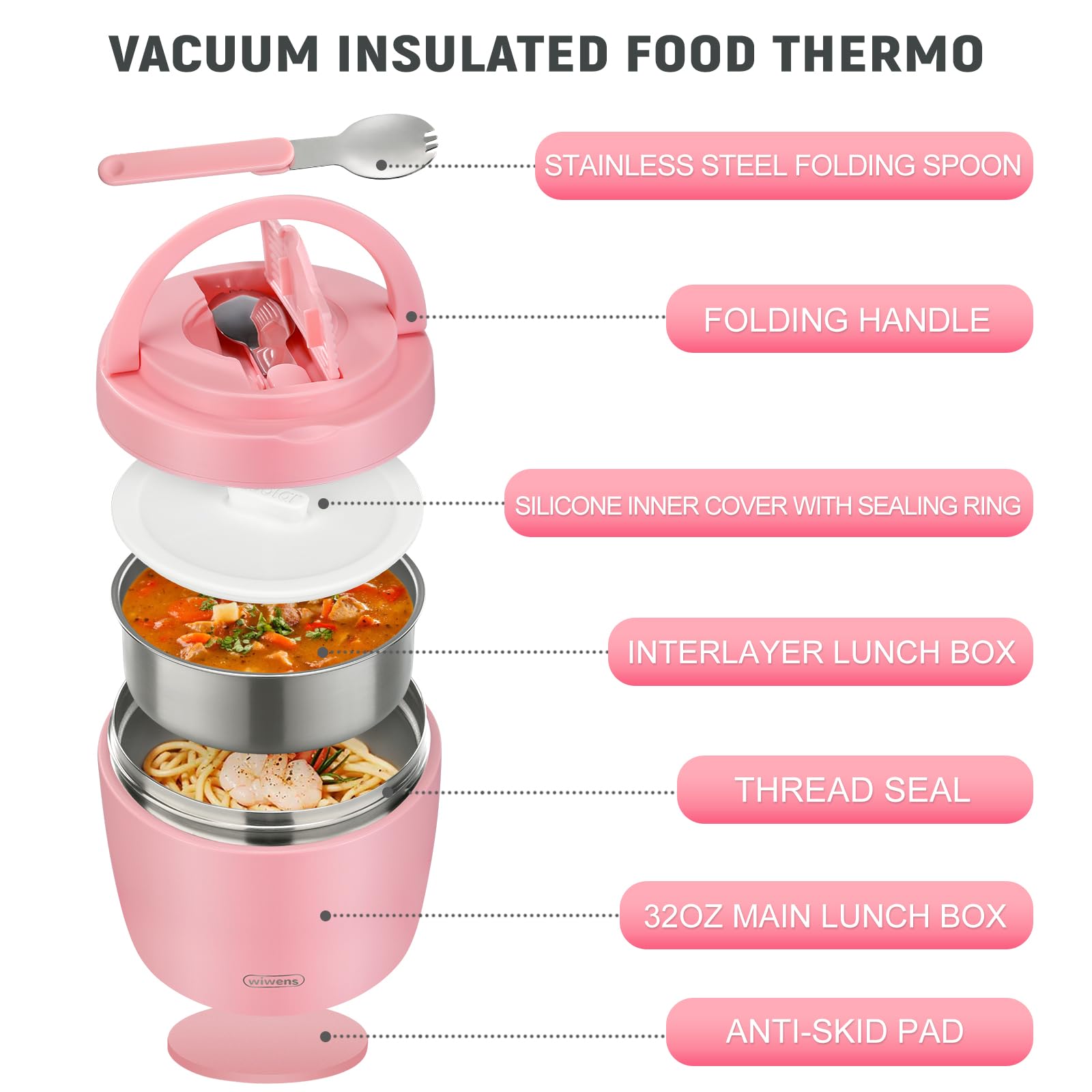 Thermo Food Jar for Hot Food Adults 32OZ Soup Thermo Lunch Containers Wide Mouth Vacuum Insulated Stainless Steel Leakproof Bento Box with Spoon (Black)