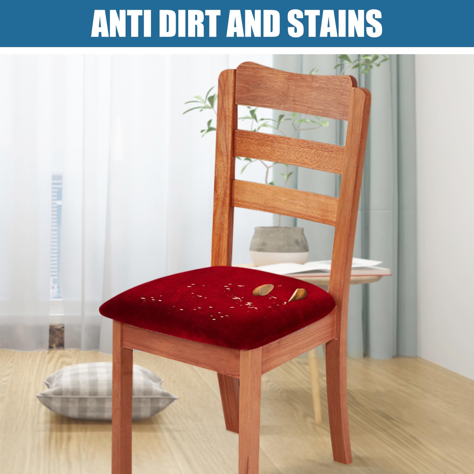 Smiry Velvet Seat Covers for Dining Room Chair Set of 4, Stretch Fit Removable Washable Chair Seat Cushion Protector Slipcovers with Ties, Black