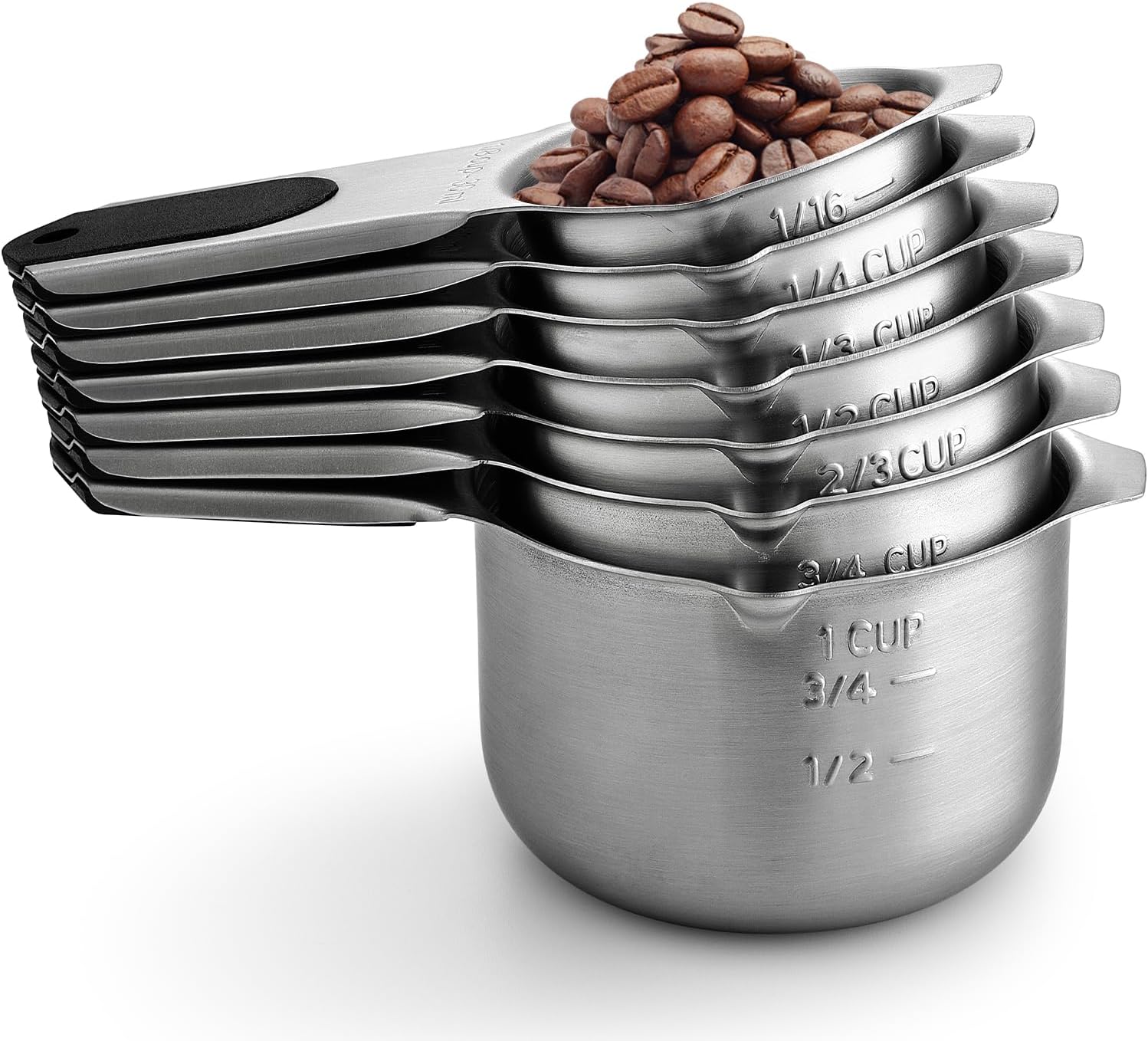 Spring Chef Magnetic Stainless Steel Measuring Cups, Patented, Kitchen Tools with Easy to Read Markings for Measuring Dry or Liquid Ingredients, Set of 7, Black