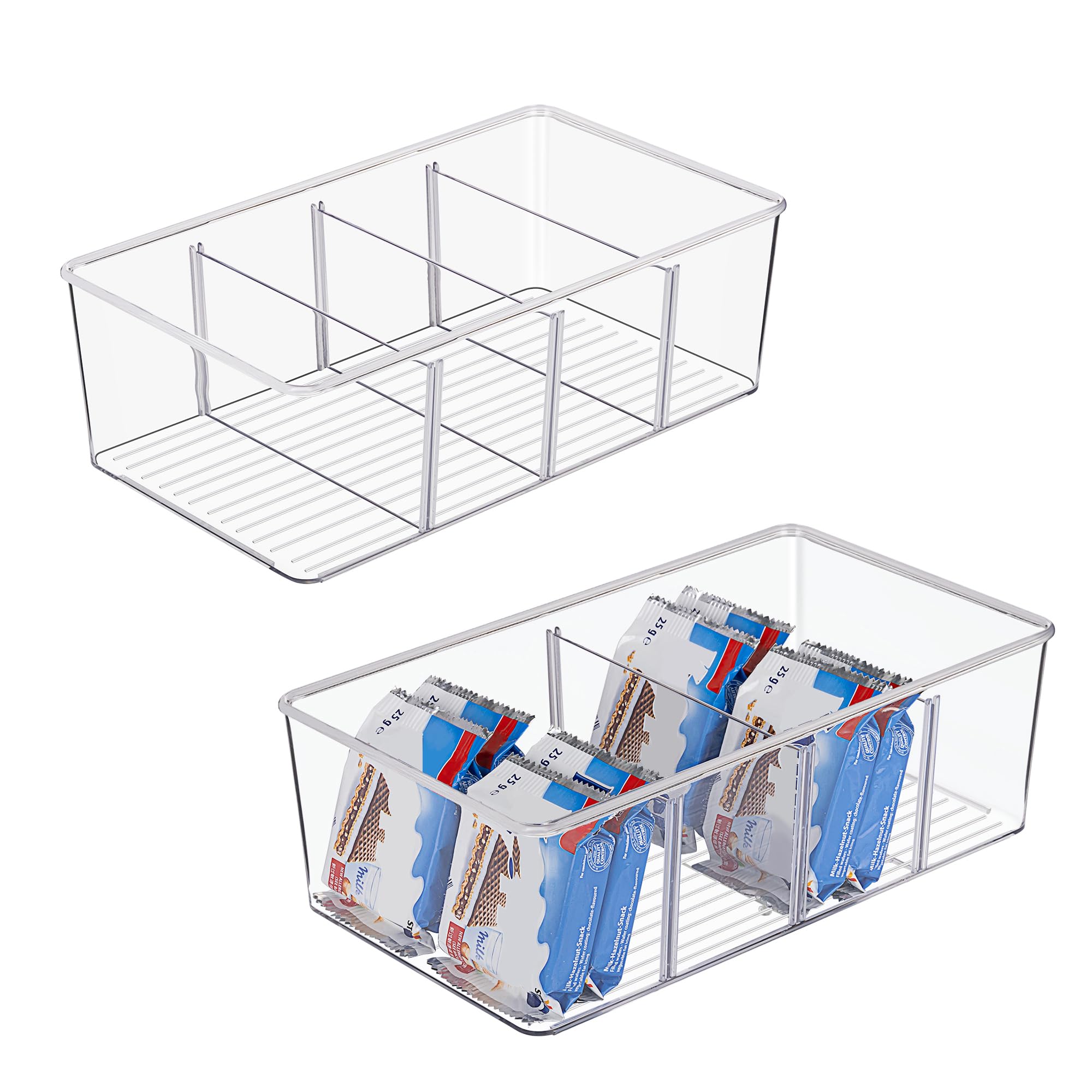 Vtopmart 8 Pack Food Storage Organizer Bins, Clear Plastic Bins for Pantry, Kitchen, Fridge, Cabinet Organization and Storage, 4 Compartment Holder for Packets, Snacks, Pouches, Spice Packets
