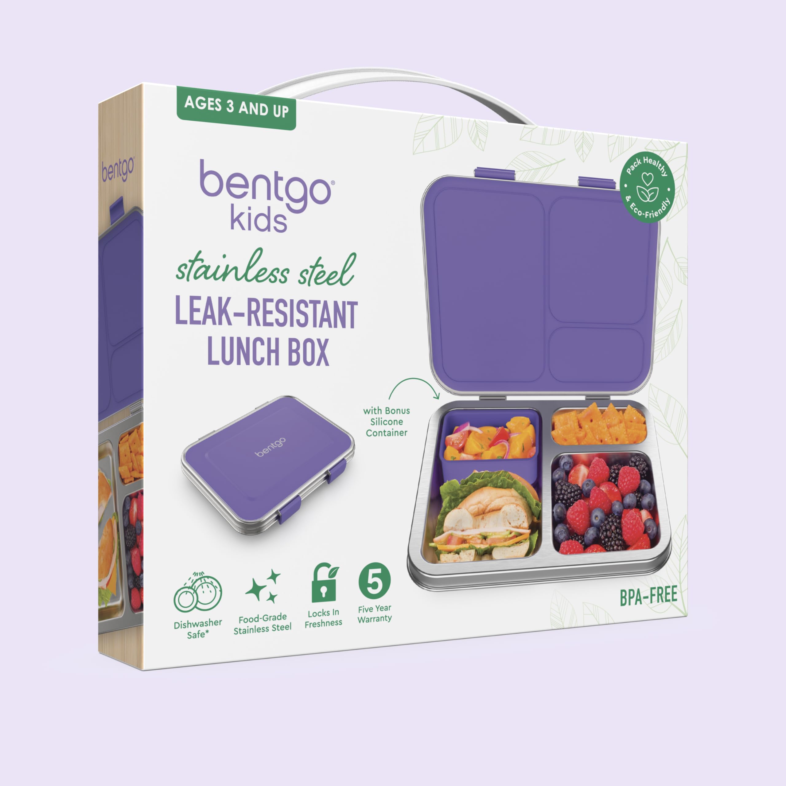 Bentgo Kids Stainless Steel Leak-Resistant Lunch Box - 3-Compartments with Bonus Silicone Container, Durable, Eco-Friendly, Dishwasher Safe, BPA-Free, Ideal for School, Ages 3+ (Blue)