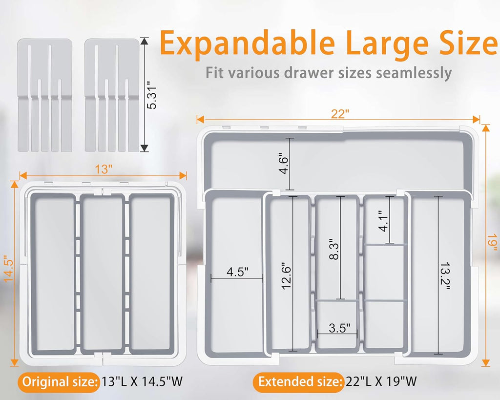 Homecor Silverware Organizer + Utensil Drawer Organizer for Kitchen Grey