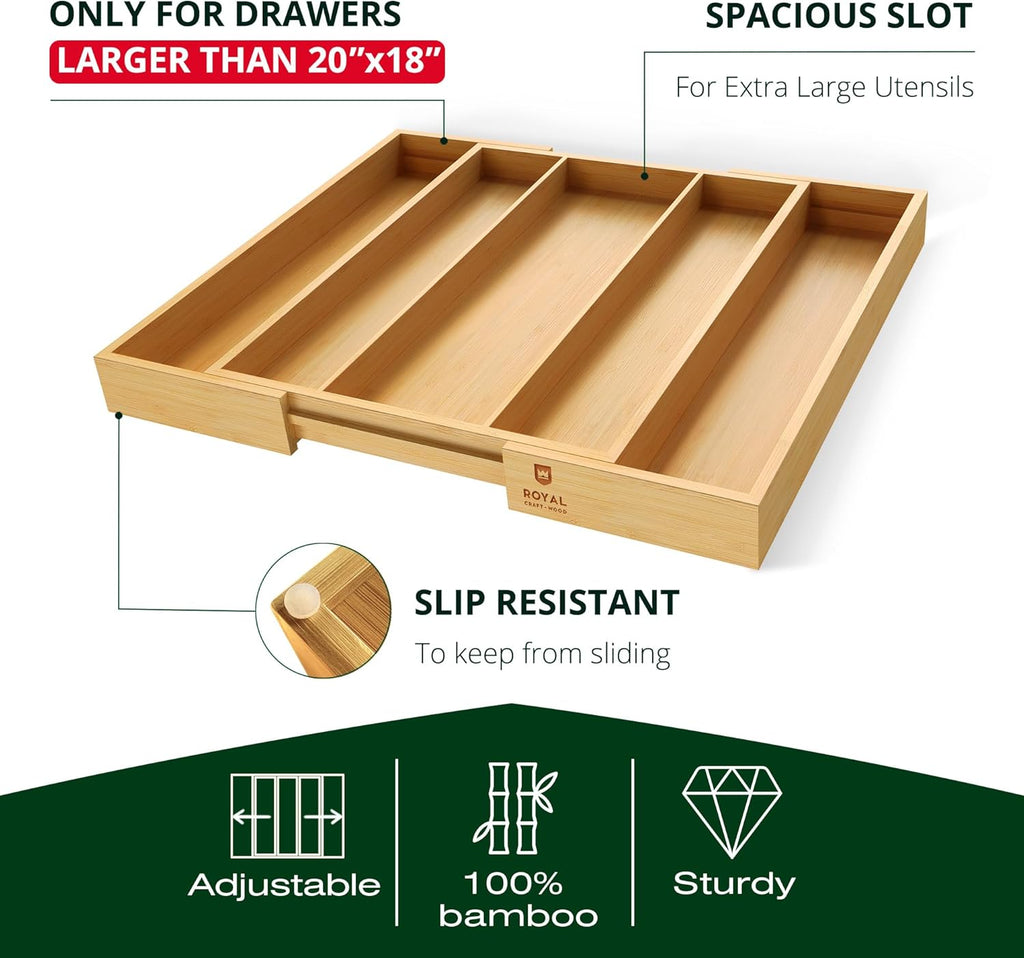 ROYAL CRAFT WOOD Bamboo Kitchen Drawer Organizer - Utensil Drawer Organizer
