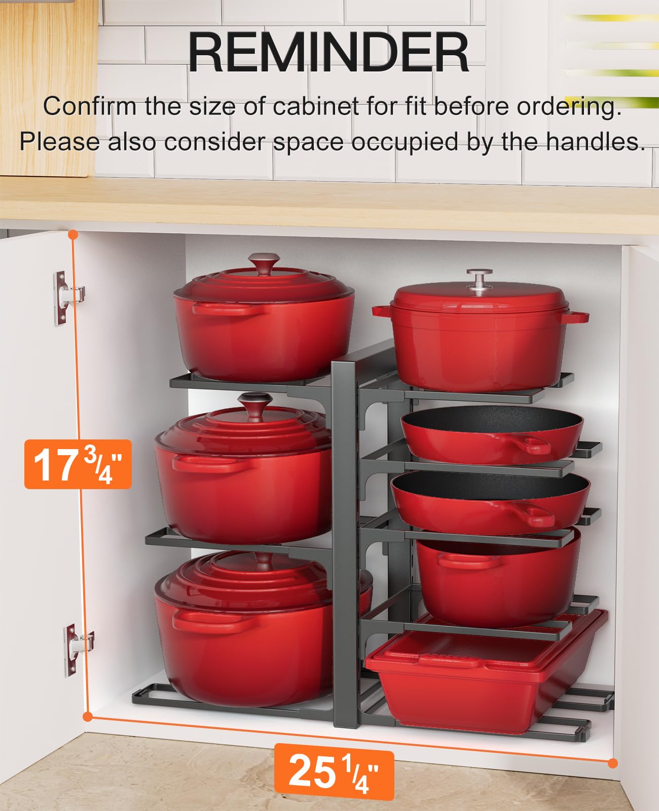 ORDORA Pots and Pans Organizer for Cabinet 16.61 Height, 8 Tier Pot Organizers Rack with 3 DIY Methods, Adjustable Pan Organizer under Cabinet Kitchen Organization and Storage