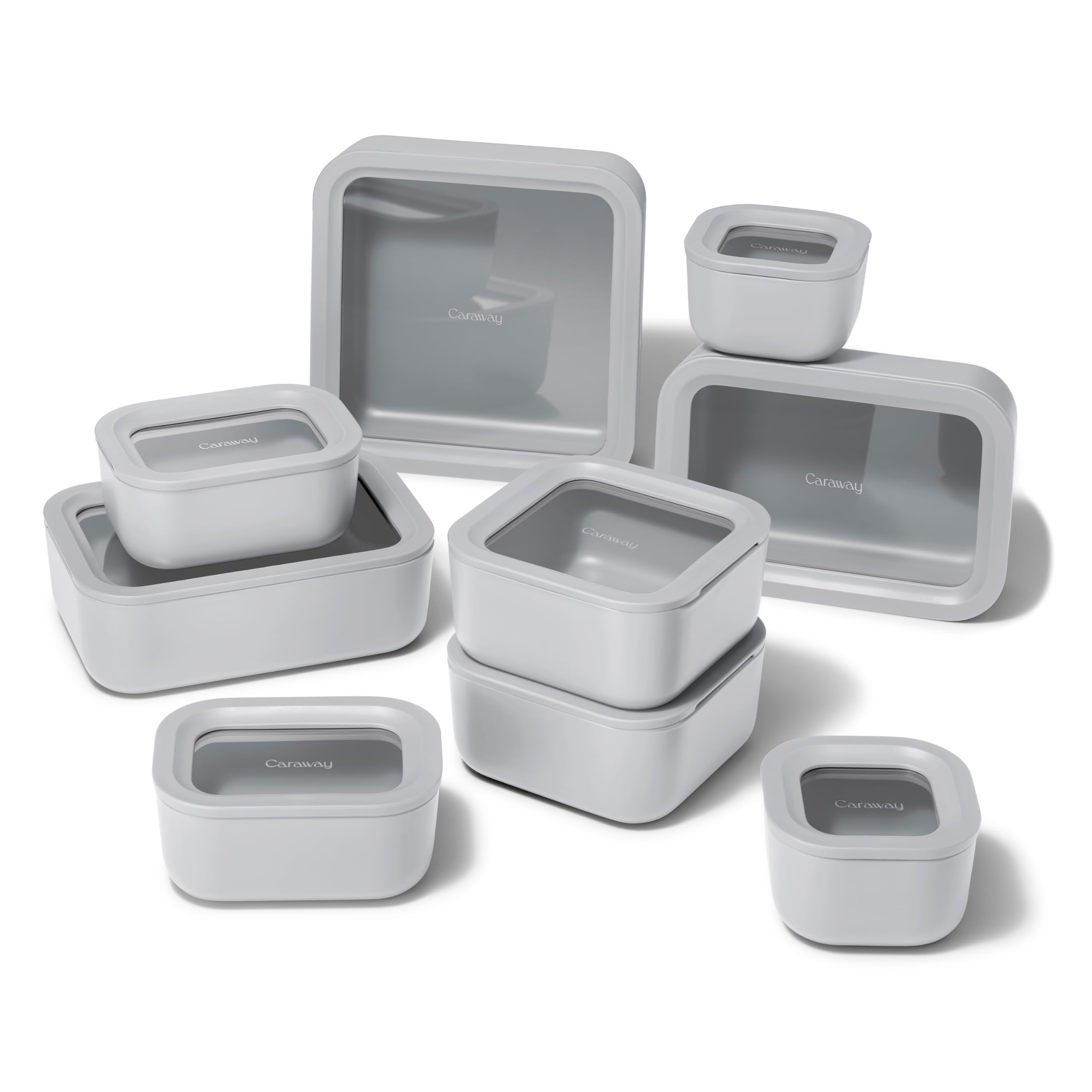 Caraway 13pc Glass Food Storage Container Set - Easy to Store, Non Toxic Lunch Box - with Glass Lids - Includes Storage Organizer - Cream