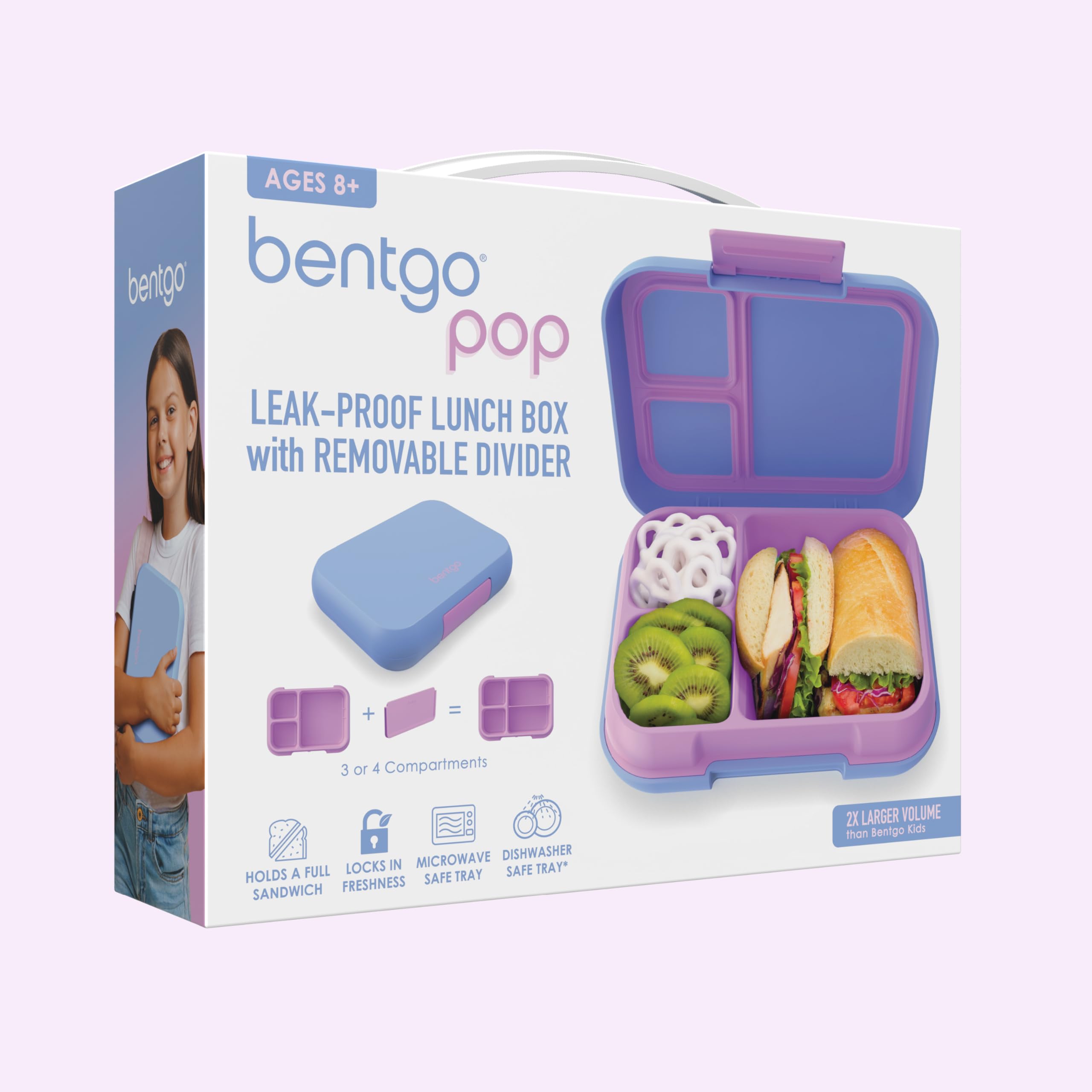 Bentgo Pop - Leak-Proof Lunch Box & Removable Divider for Ages 8+ & Teens - Lunch Container Holds 5 Cups of Food; 3-4 Compartments; Microwave/Dishwasher Safe; 2 Year Warranty (Navy Blue/Chartreuse)