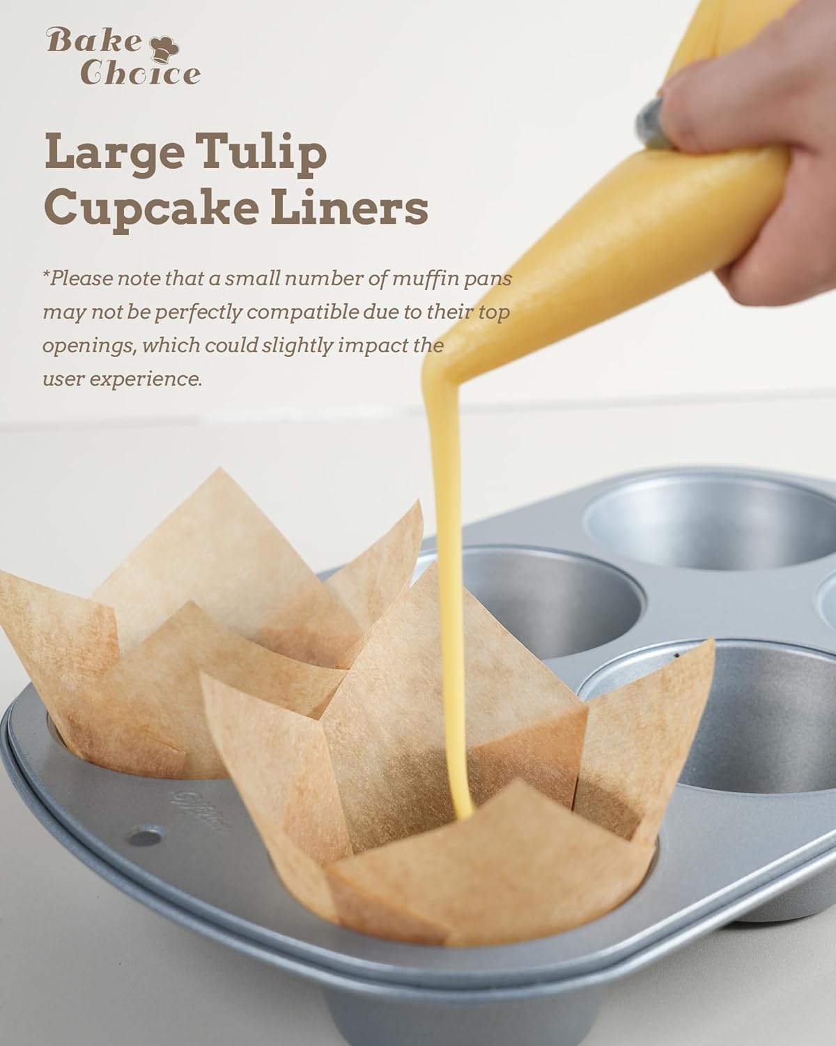 Nordic Paper 100pcs Extra Large Size Natural Tulip Cupcake Liners for Baking, Large Muffin Liners, Cupcake Wrapper for Party, Christmas