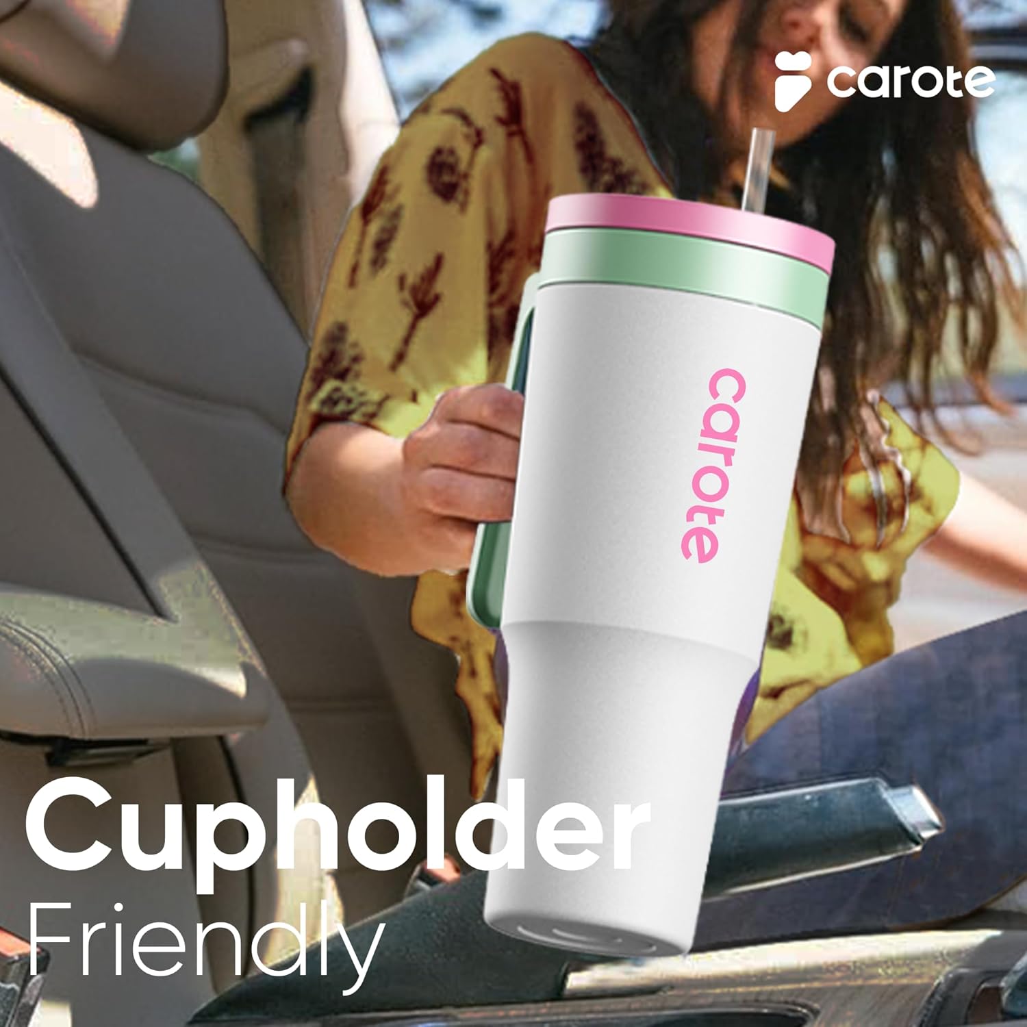 CAROTE 3-Pack Insulated Stainless Steel Water Bottles with Upgraded Leakproof Tech, Car Holder Fit & Scratch-Resistant, 32/32/40 oz Travel Straw Tumblers Set for Home/Car/Outdoor (Macaron)