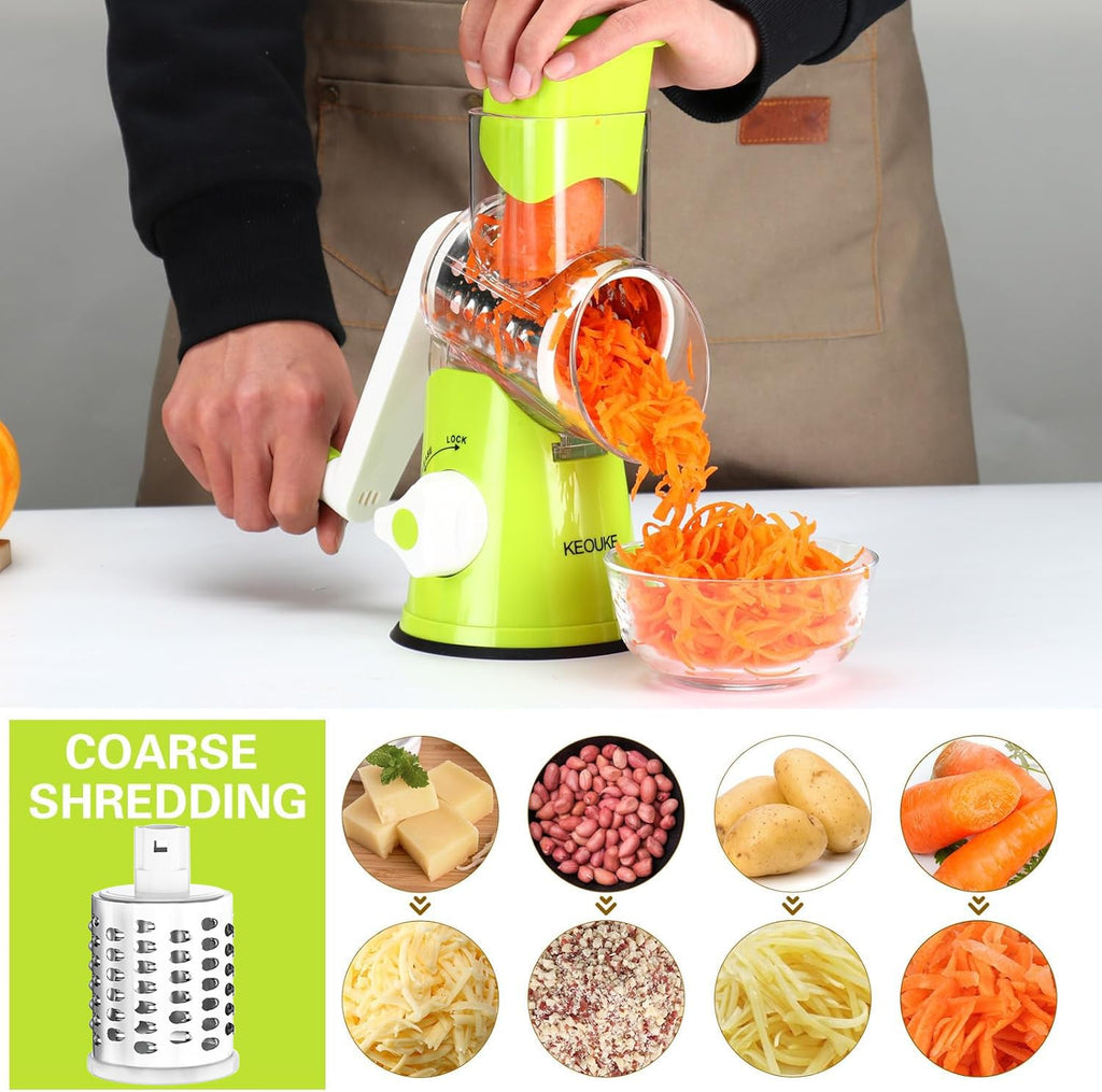 Cambom 5 in 1 Rotary Cheese Grater Hand Crank Cheese Shredder for Fresh Cheese, Vegetable, Nuts,Non-slip Suction Base, Black