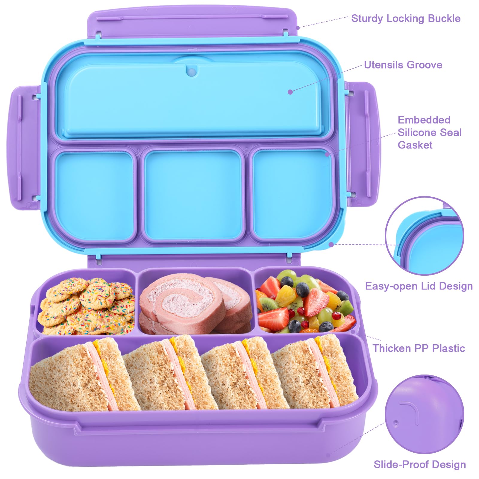 Bento Box Adult Lunch Box, Containers for Adults Men Women with 4 Compartments, Lunchable Food Container with Utensils, Sauce Jar, Muffin Liners, 40 Oz/5 Cup, Microwave & Dishwasher Safe, Brown