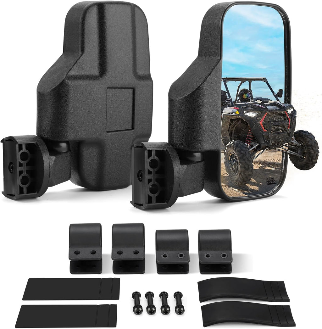 KEMIMOTO UTV Mirrors UTV Side Mirrors Fits 1.6 inch to 2 inch Roll Cage Compatible with Polaris RZR 900 1000 Can Am Kawasaki Teryx Mule Rhino YXZ Zforce Pioneer 1000/700, Shatter Proof Tempered Glass