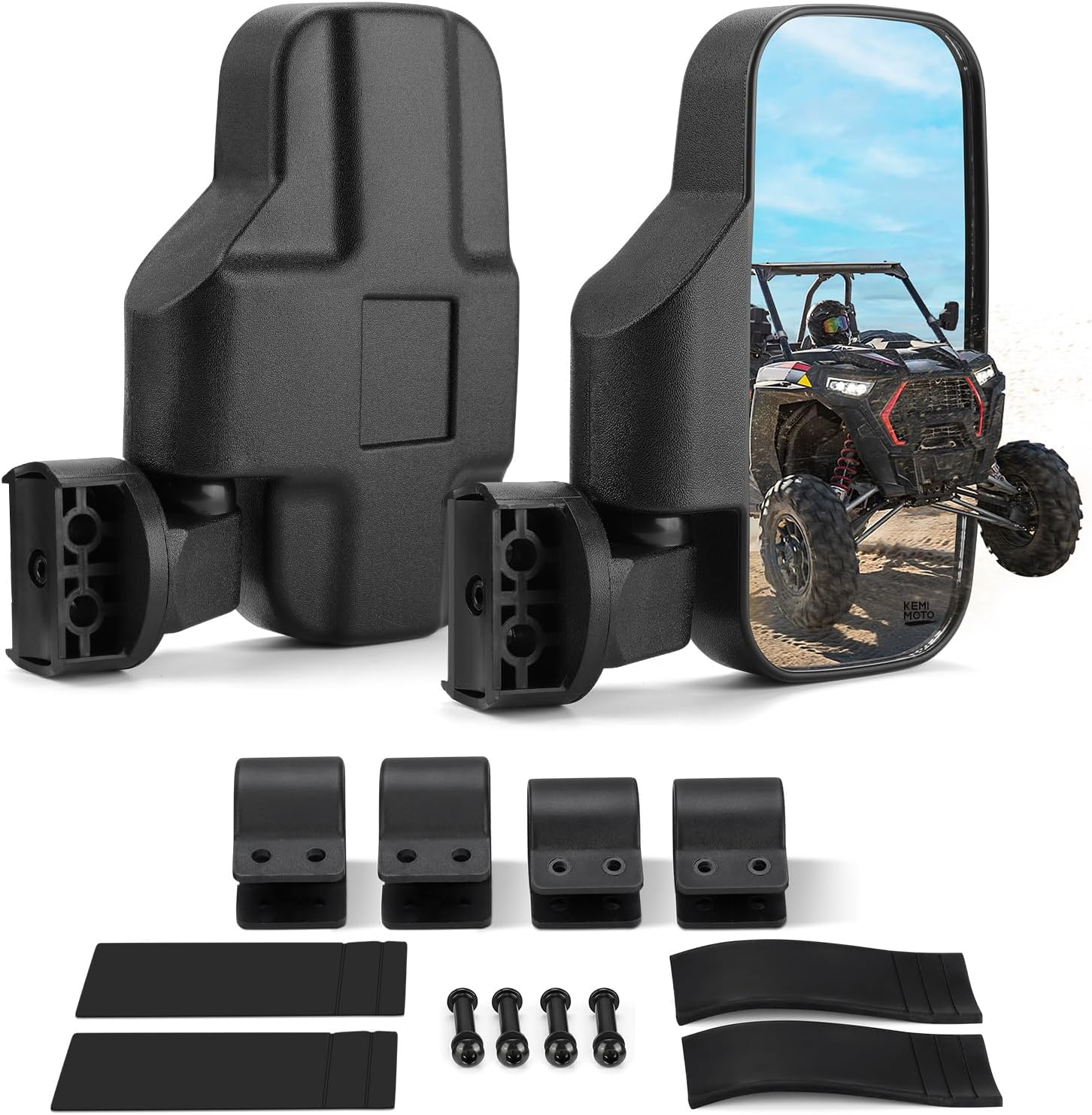 KEMIMOTO UTV Mirrors UTV Side Mirrors Fits 1.6 inch to 2 inch Roll Cage Compatible with Polaris RZR 900 1000 Can Am Kawasaki Teryx Mule Rhino YXZ Zforce Pioneer 1000/700, Shatter Proof Tempered Glass