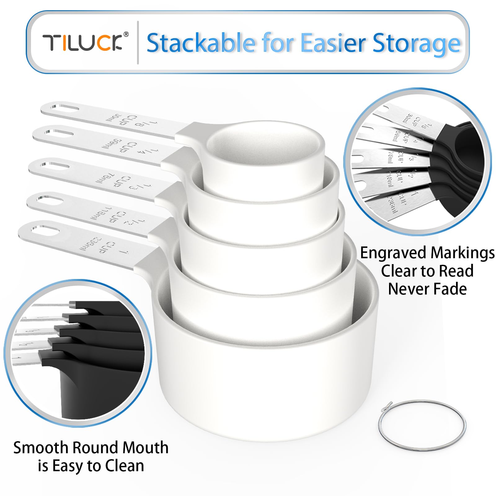 TILUCK Measuring Cups & Spoons Set, Stackable Cups and Spoons, Nesting Measure Cups with Stainless Steel Handle, Kitchen Gadgets for Cooking & Baking (Black)