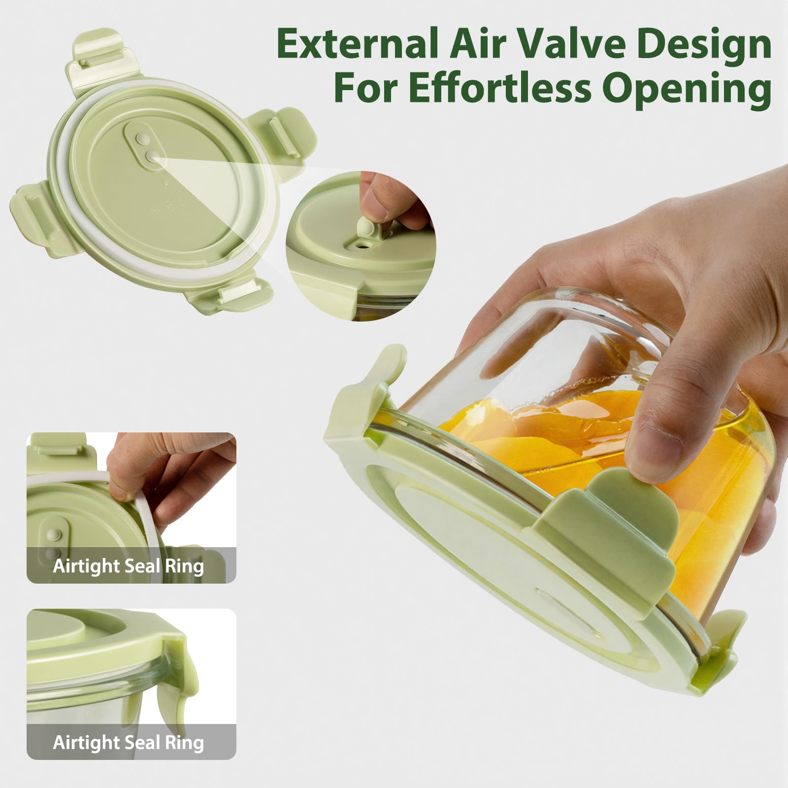 16oz Glass Meal Prep Containers, Airtight 2 Cup Glass Storage Containers with Lids, Heat-Resistant BPA-Free Borosilicate Glass Soup Container for Leftover, Microwave, Dishwasher&Freezer Safe (4 Packs)