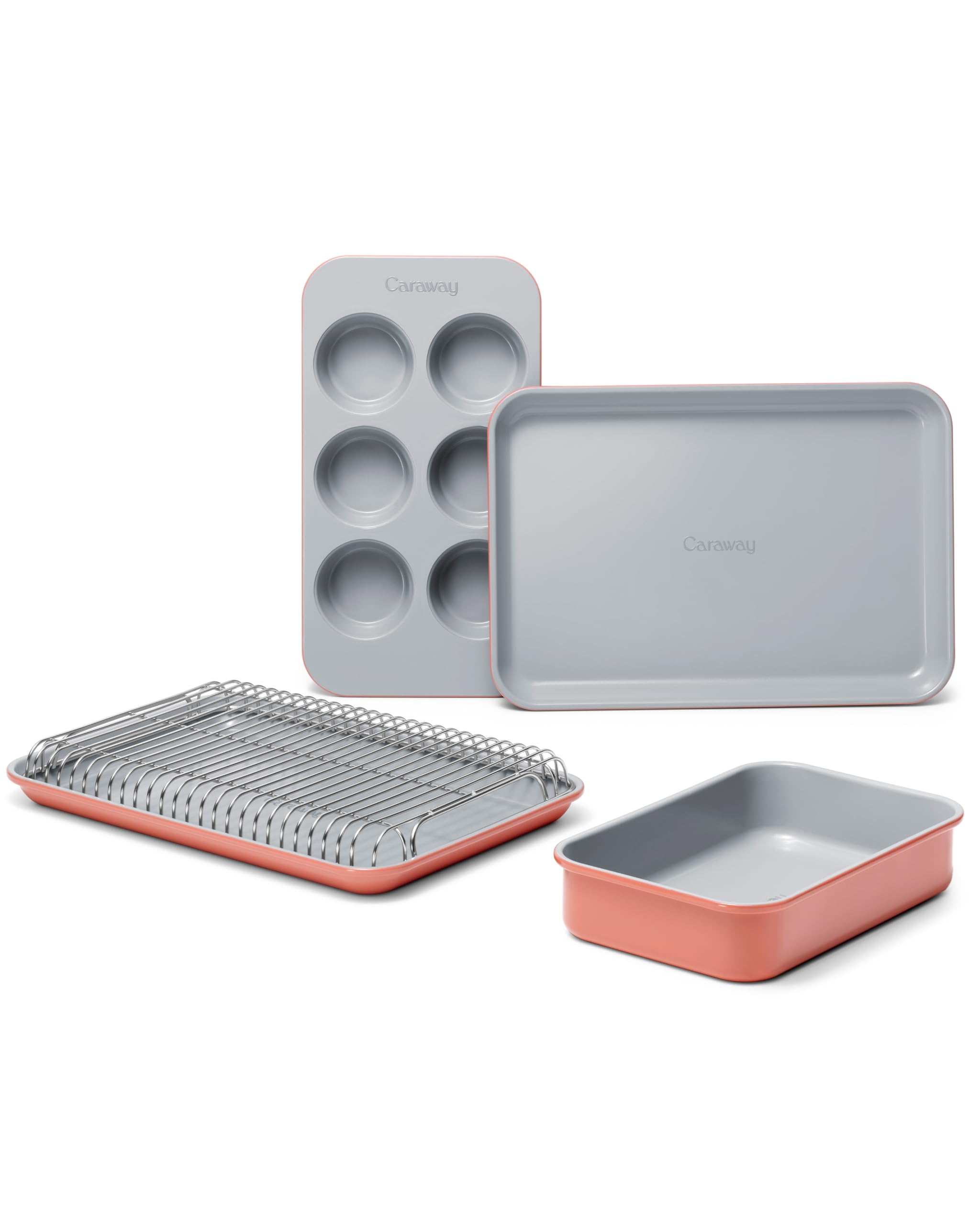 Caraway Mini Bakeware Set – Naturally Non-Stick, Non-Toxic Ceramic Coating – Compact Baking Pans Set for Small Kitchens & Ovens – Includes Baking Sheets, Muffin Pan, Cooling Rack & Storage - Cream