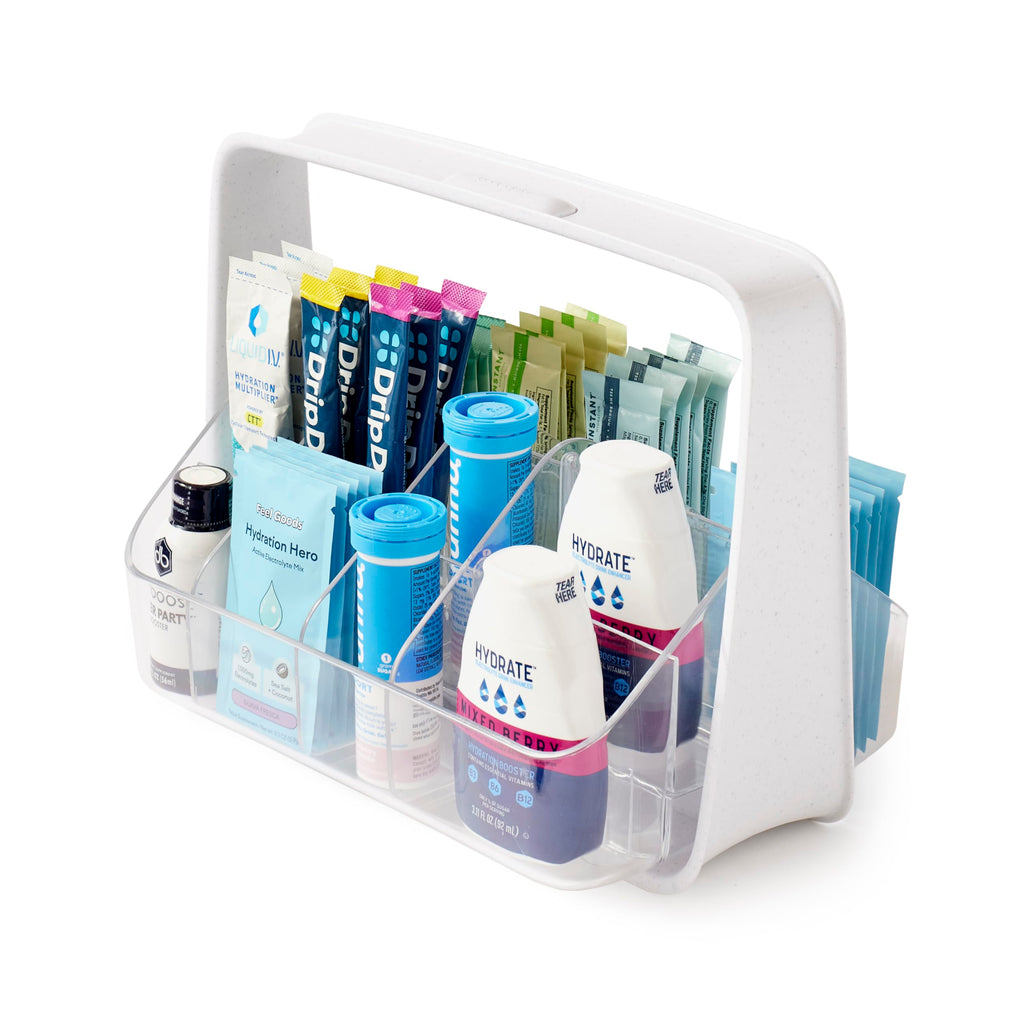 YouCopia SipStation Hydration Caddy, Hydration Packet Storage, Adjustable Electrolyte Powder Organizer, Speckled White