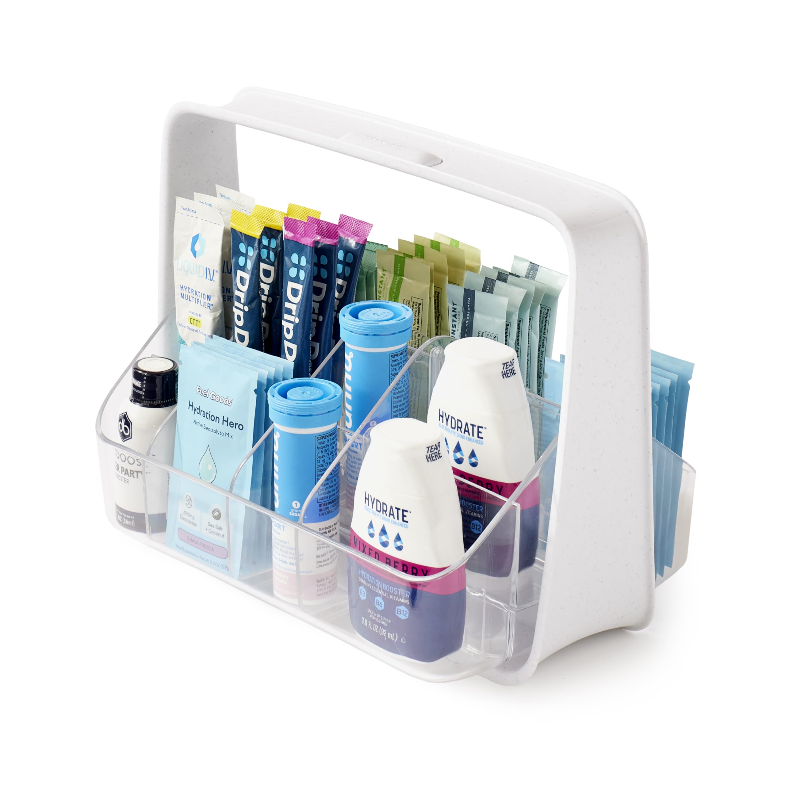YouCopia SipStation Hydration Caddy, Hydration Packet Storage, Adjustable Electrolyte Powder Organizer, Speckled White