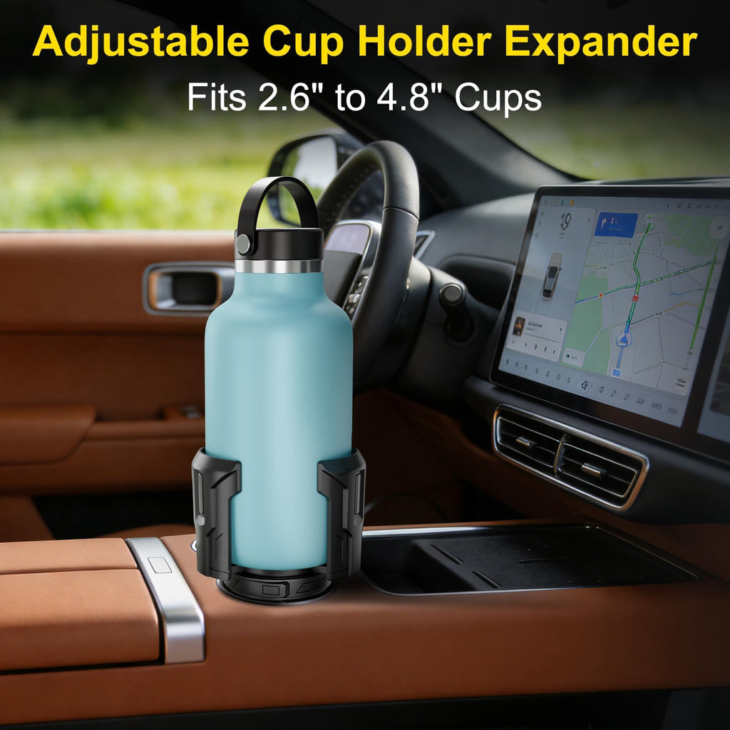 Cup Holder Expander (Adjustable Holder & Base, Auto-Fit Hold, One Button Open), Car Cup Holder Expander for Yeti, Hydro Flask, Nalgene, Owala, Bottles in 2.6"- 4.8" (Light Black, 1 Pack)