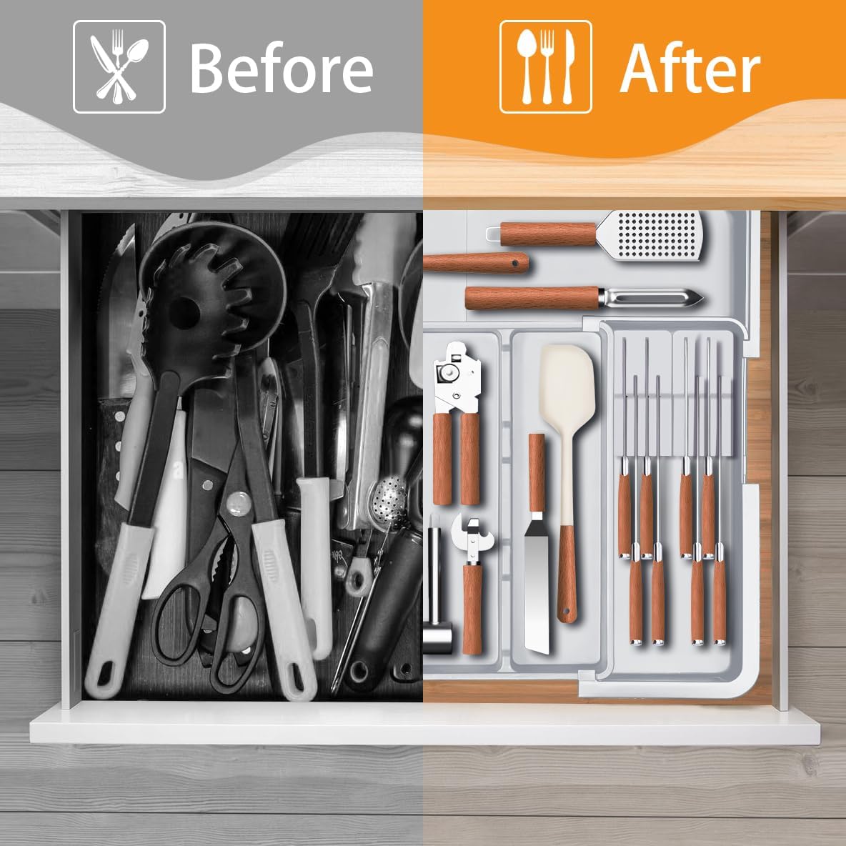Homecor Silverware Organizer + Utensil Drawer Organizer for Kitchen Grey
