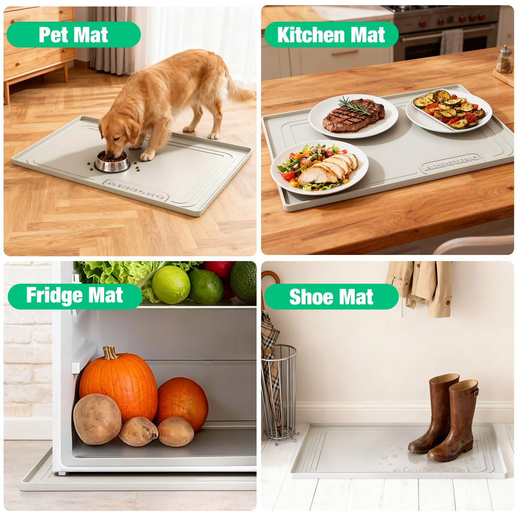 Aisslro Under Sink Mat 22" X 19", Waterproof Silicone Cabinet Protector with Raised Edge, Kitchen & Bathroom Leak Tray, Shelf Liner & Pet Feeding Mat for Dog Cat Food Mats, Light Gray