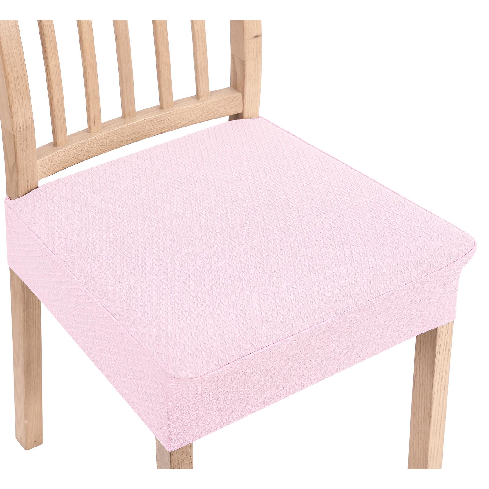 Smiry Stretch Jacquard Seat Covers for Dining Room Chairs Set of 6, Removable Washable Chair Seat Protector Slipcovers, No Rear Covers, Beige