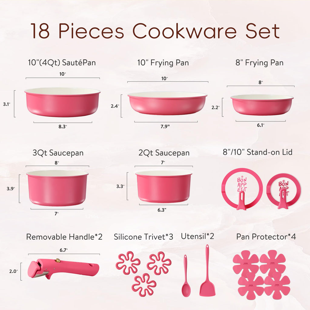 CAROTE 19pcs Pots and Pans Set, Nonstick Cookware Set Detachable Handle, Induction Kitchen Cookware Sets Non Stick with Removable Handle, RV Cookware Set, Oven Safe