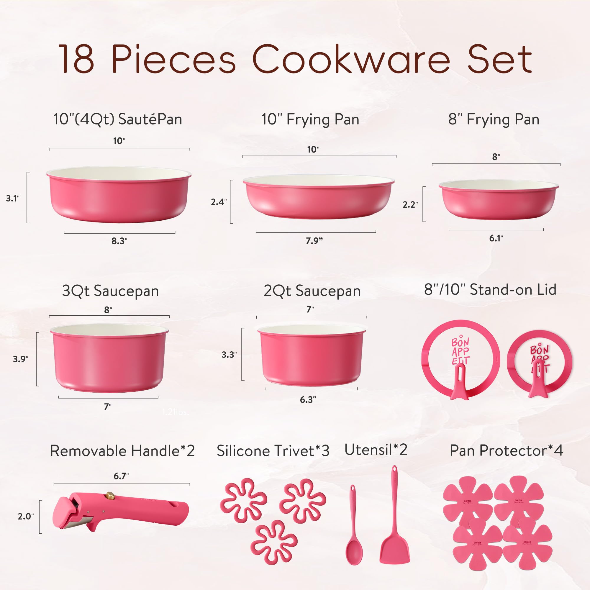 CAROTE 19pcs Pots and Pans Set, Nonstick Cookware Set Detachable Handle, Induction Kitchen Cookware Sets Non Stick with Removable Handle, RV Cookware Set, Oven Safe