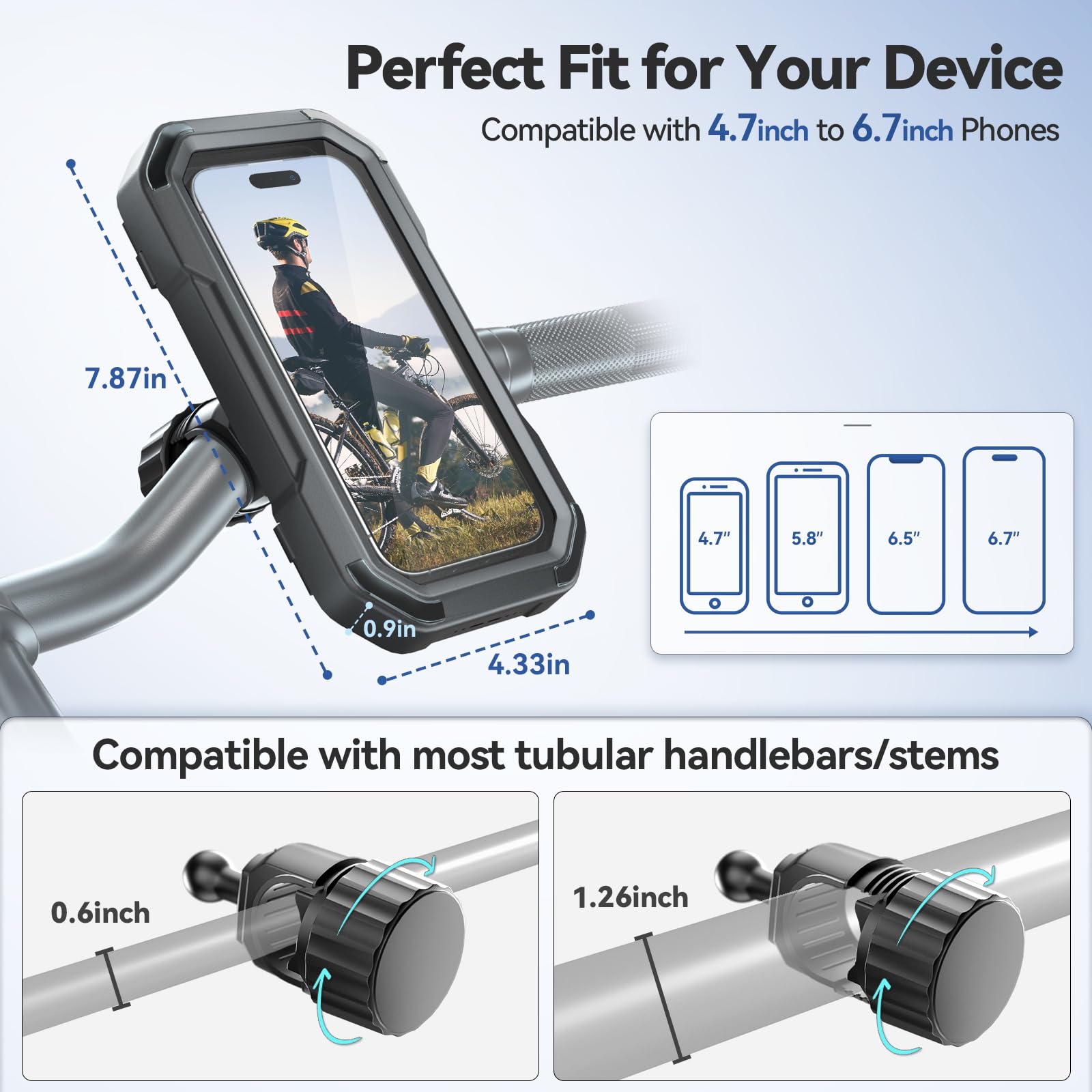 KDD Waterproof Bike Phone Holder - 360 Rotation Motorcycle Phone Mount, Fully Enclosed Touch Sensitive Design, Bicycle Phone Clamp Compatible with iPhone 16 Pro Max/15/14/13/12,4-6.7” Phones