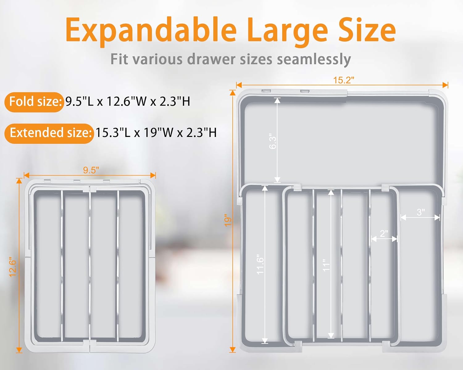 Homecor Silverware Organizer- Expandable Kitchen Drawer Organizer Utensil Holder Grey