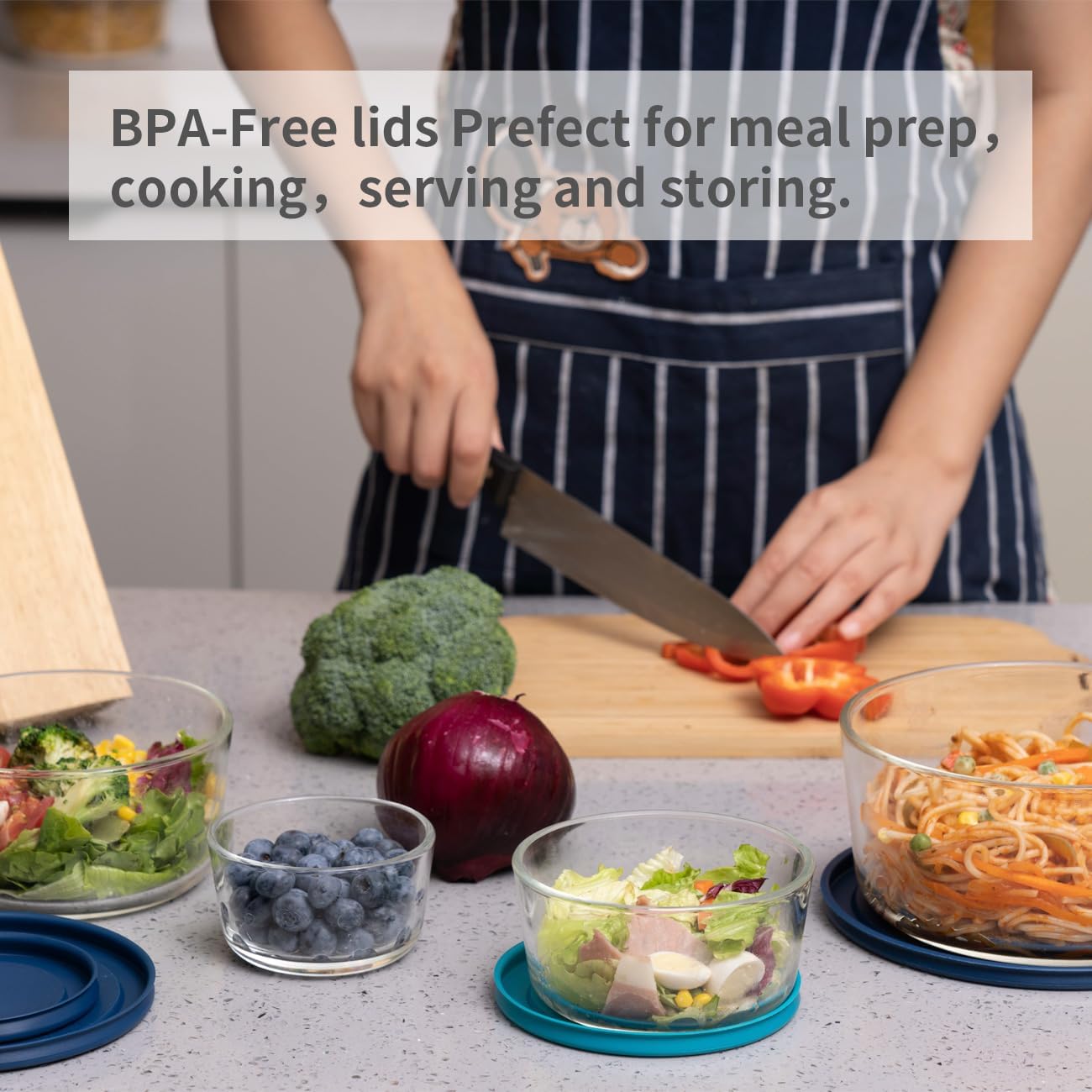 Glass Food Storage Containers with Lids, Glass Meal Prep Containers for Lunch, ８Pack Reusable Round Container Set with Simply Lid/BPA-free / 7-Cup, 4-Cup, 2-Cup & 1-Cup