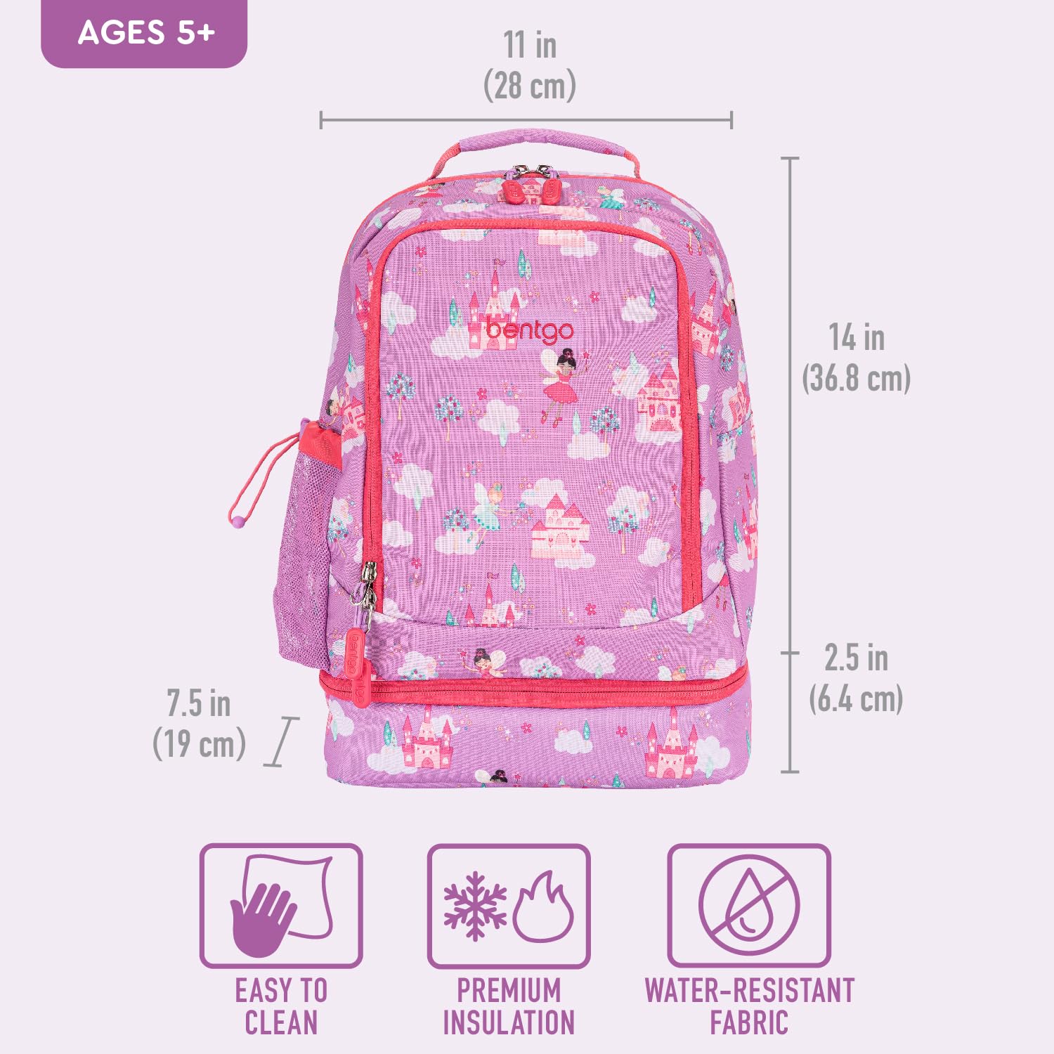 Bentgo Kids 2-in-1 Backpack & Insulated Lunch Bag - Durable 16” Backpack & Lunch Container in Unique Prints for School & Travel - Water Resistant, Padded & Large Compartments (Dinosaur)