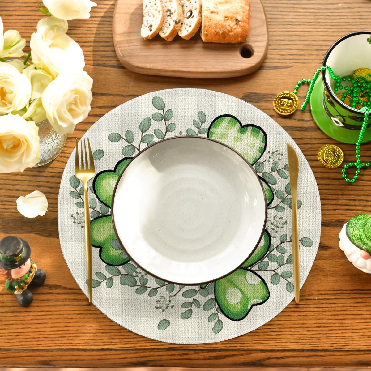 Artoid Mode Bufflao Plaid Shamrock St. Patrick's Day Placemats Set of 4, 12x18 Inch Seasonal Spring Table Mats for Party Kitchen Dining Decoration
