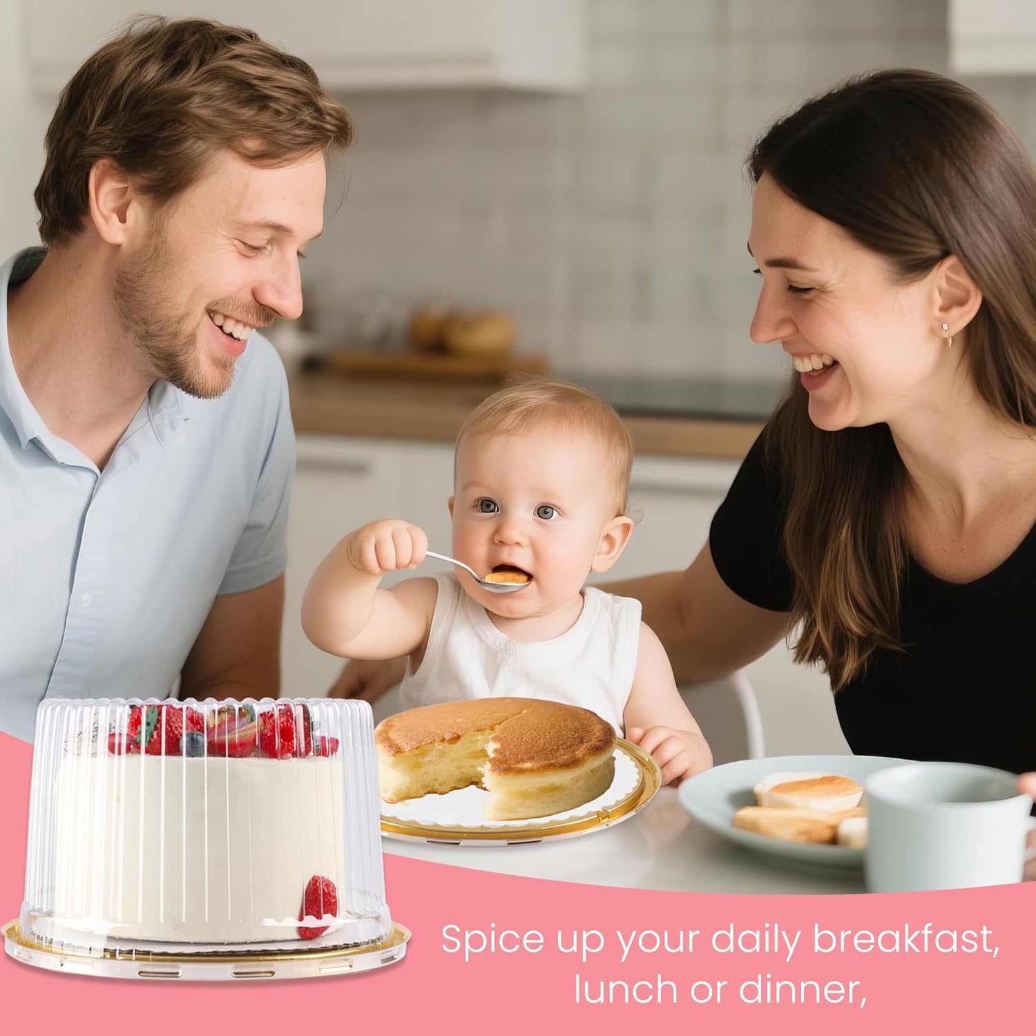 10 Inch Plastic Cake Carriers Gold Cake Containers with Lid and White Cake Boards, Clear Cupcake Holder for 1-2 Layer Cheesecake, Bundt Cake Pie Bakery Supplies(5 Pack)