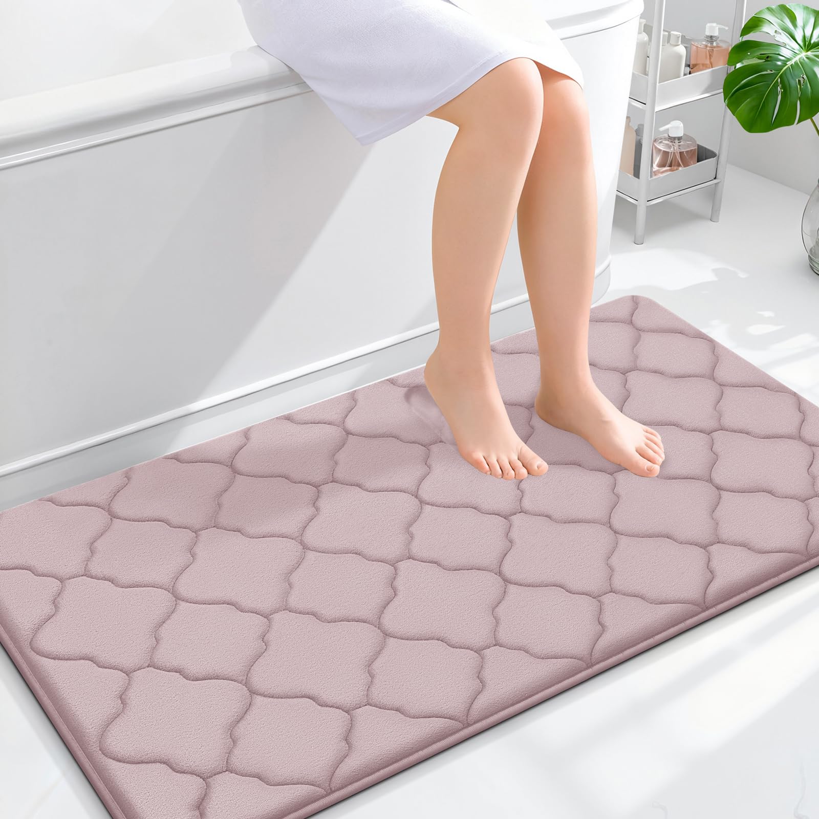 OLANLY Memory Foam Bath Mat Rug 24x16, Ultra Soft and Absorbent Bathroom Rugs, Non-Slip, Comfortable, Machine Washable Bath Carpet for Bathroom Floor, Tub, Shower and Home Decor Accessories, Black