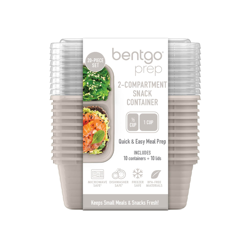 Bentgo Prep - 2-Compartment Snack Containers with Lids - Reusable, Microwaveable, Durable, PFAS & BPA-Free, Freezer, & Dishwasher-Safe Meal Prep Food Storage - 10 Trays & 10 Lids (Basil Glitter)