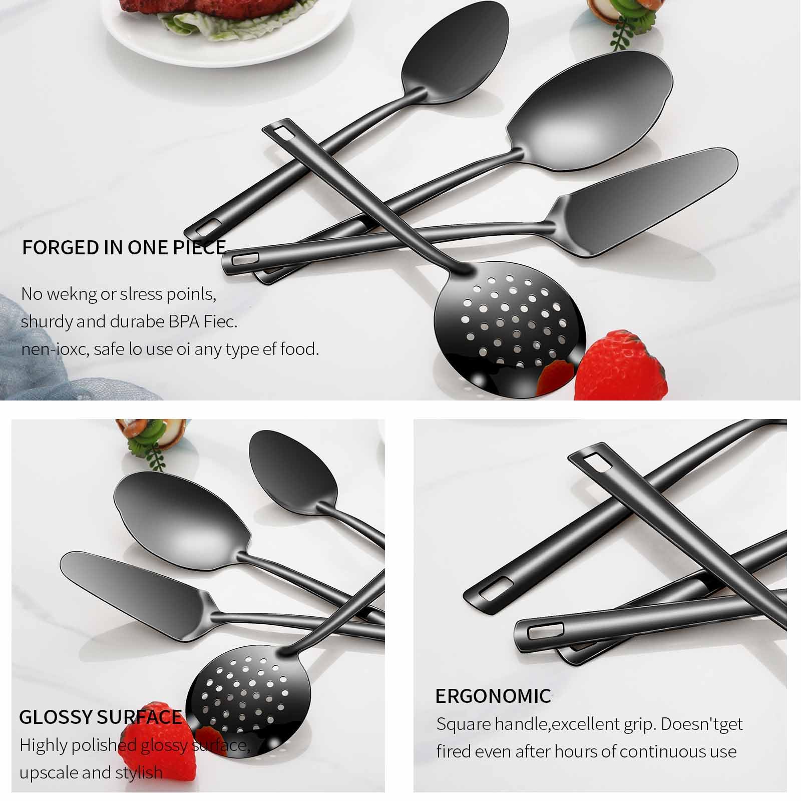 Lazycorner Cooking Utensil Set 11 Pcs Stainless Steel Kitchen Utensils Set Wok Utensils Kitchen Tool Set Spatula Set Heat Resistant Metal Kitchen Tools Ergonomic HandleEasy to Clean Dishwasher Safe