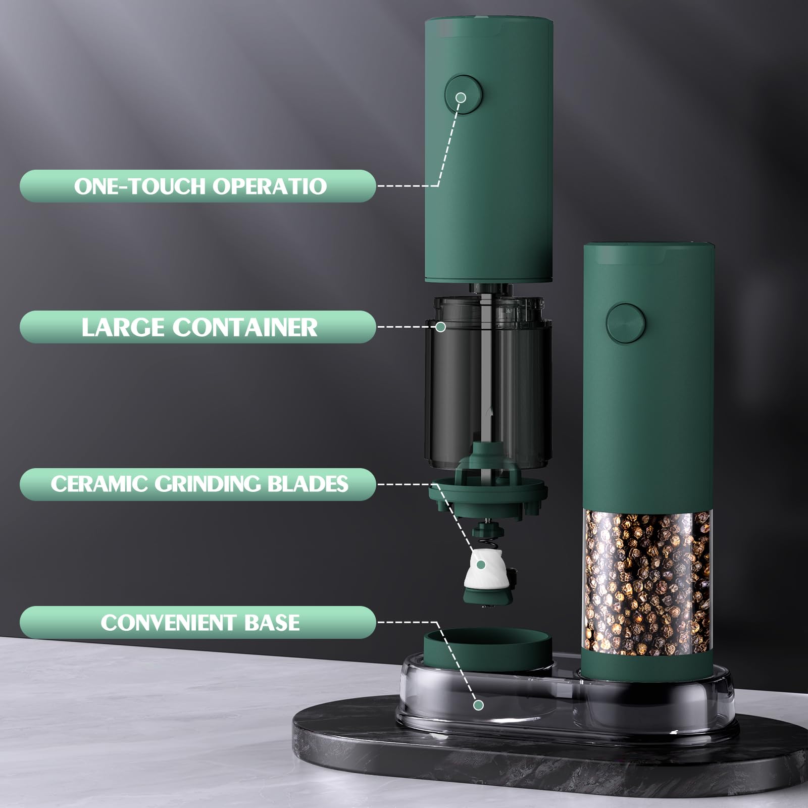 Electric Salt and Pepper Grinder Set Automatic Battery Pepper Mill Shakers Adjustable Coarseness Upgraded Larger Capacity with Led Home and Kitchen Appliances Birthday Gifts for Women Mom