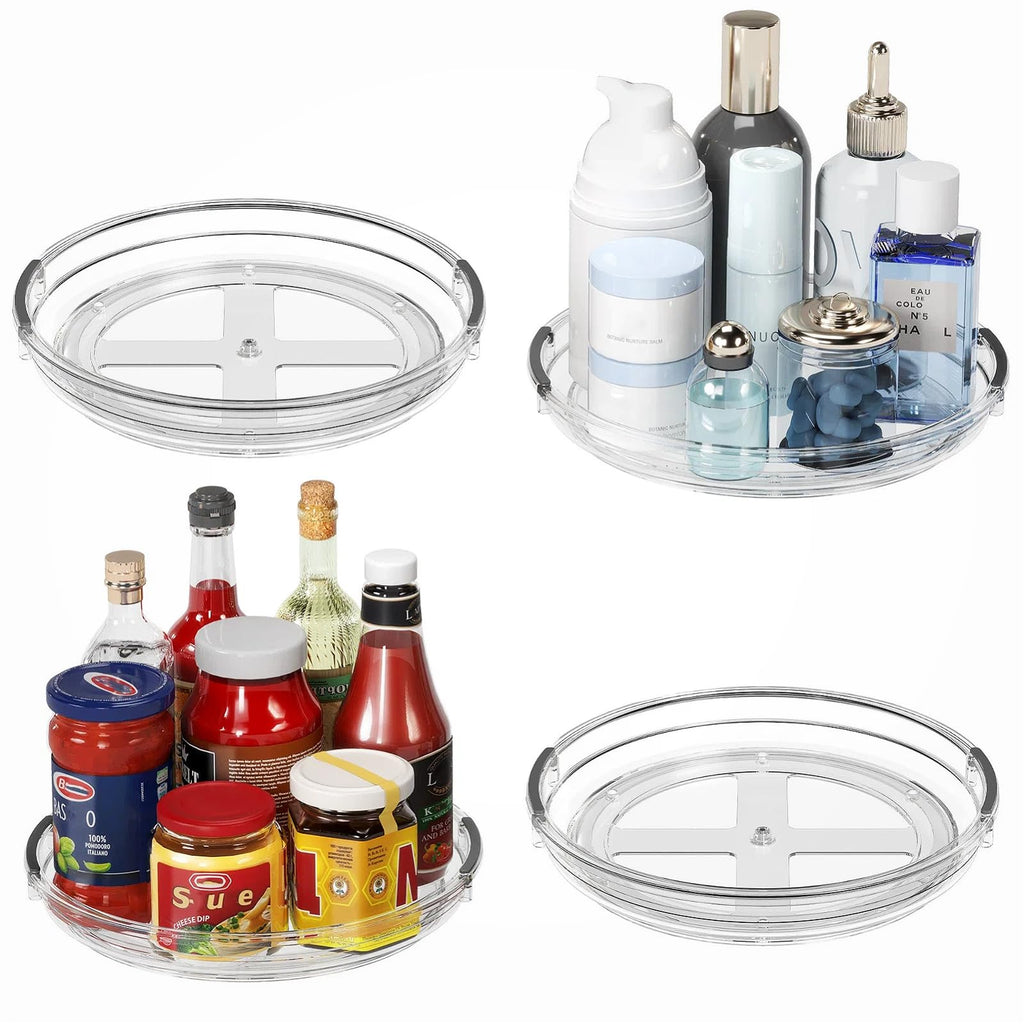 2 Pack Lazy Susan Organizer, 9.25 inch Lazy Susan Turntable for Cabinet Table Top Refrigerator, Rotating Organizer for Pantry Fridge, Clear