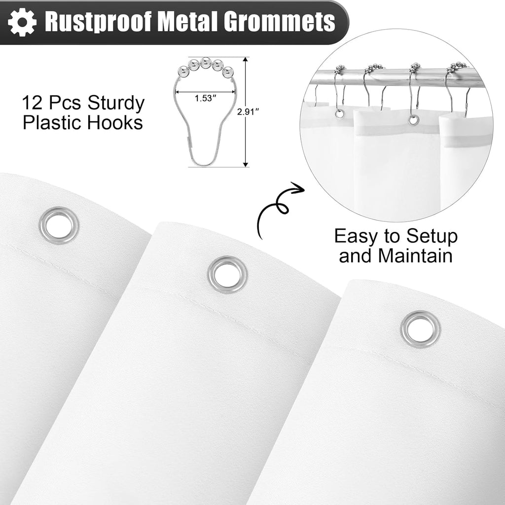 OLANLY Luxury Black and Grey Ombre Shower Curtain Sets with 12 Hooks, Waterproof and Washable Decorative Shower Curtains for Bathroom, 72x72 Inches