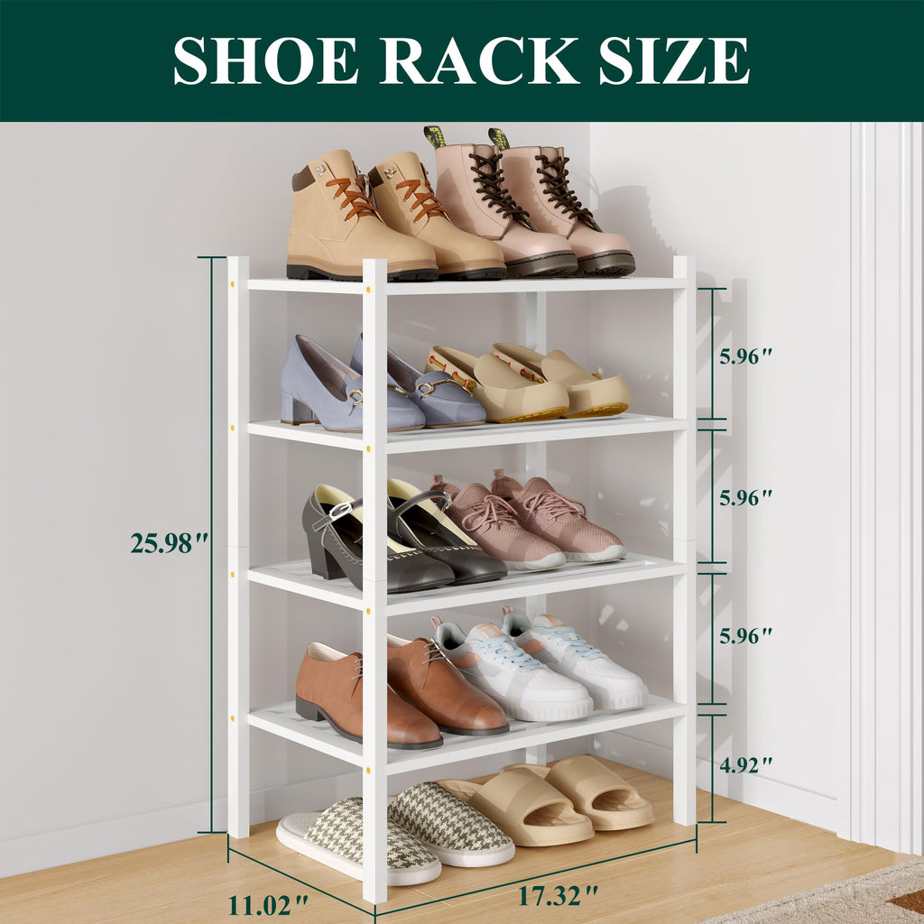 Smiry Bamboo Shoe Rack 3-Tier, Stackable Wooden Shoe Organizer for Entryway & Closet, Free Standing Wood Shoe Storage Shelf for Front Door & Small Spaces, Natural