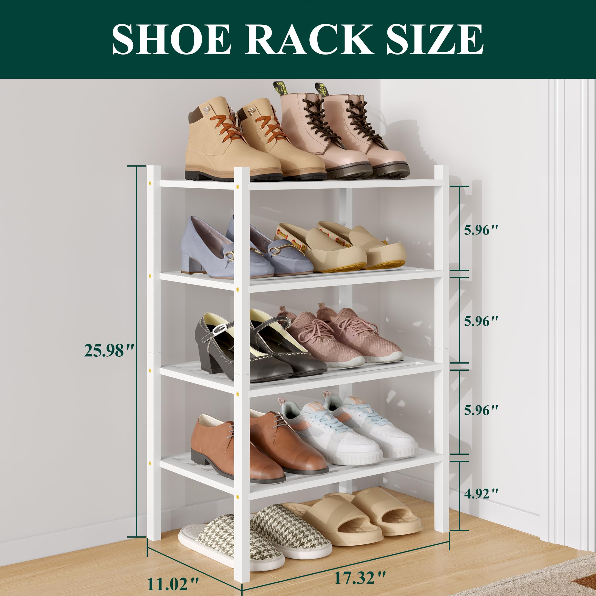 Smiry Bamboo Shoe Rack 3-Tier, Stackable Wooden Shoe Organizer for Entryway & Closet, Free Standing Wood Shoe Storage Shelf for Front Door & Small Spaces, Natural