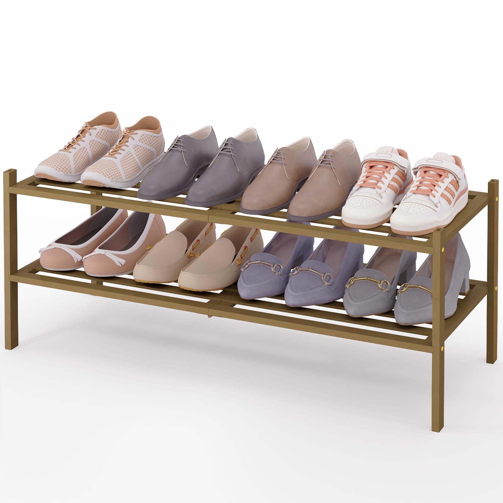 Smiry Bamboo Shoe Rack 3-Tier, Stackable Wooden Shoe Organizer for Entryway & Closet, Free Standing Wood Shoe Storage Shelf for Front Door & Small Spaces, Natural