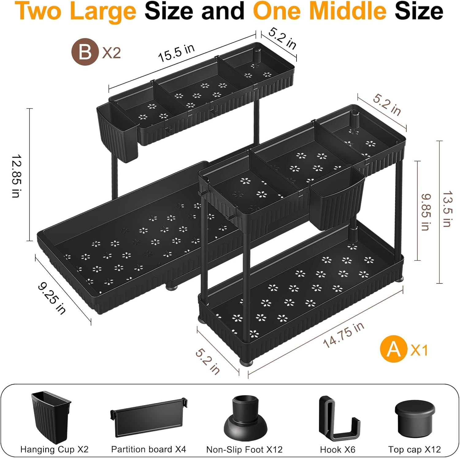 2 Pack Under Sink Organizer, 3 Pack Under Sink Organizers and Storage L-Shaped