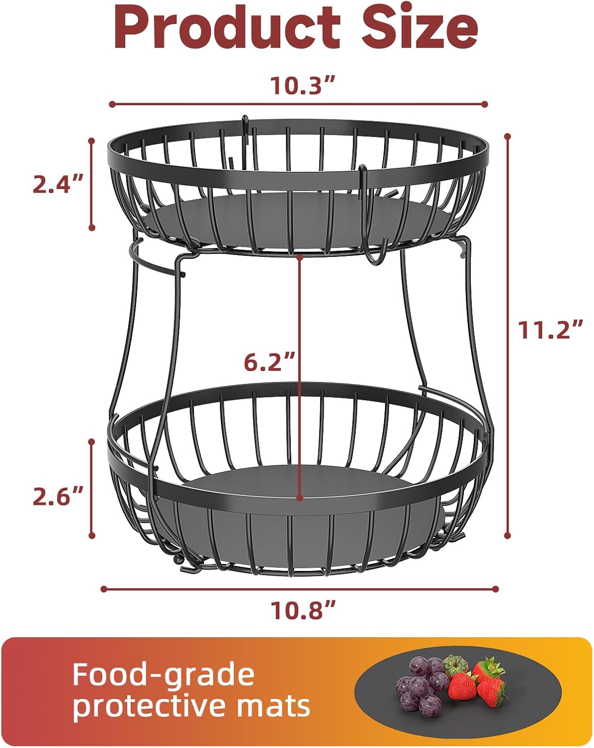 2 Tier Fruit Basket for Kitchen Counter with 2 Banana Hangers, 2 Packe of Under Sink Organizers with Hooks Hanging Cup for Kitchen and Bathroom