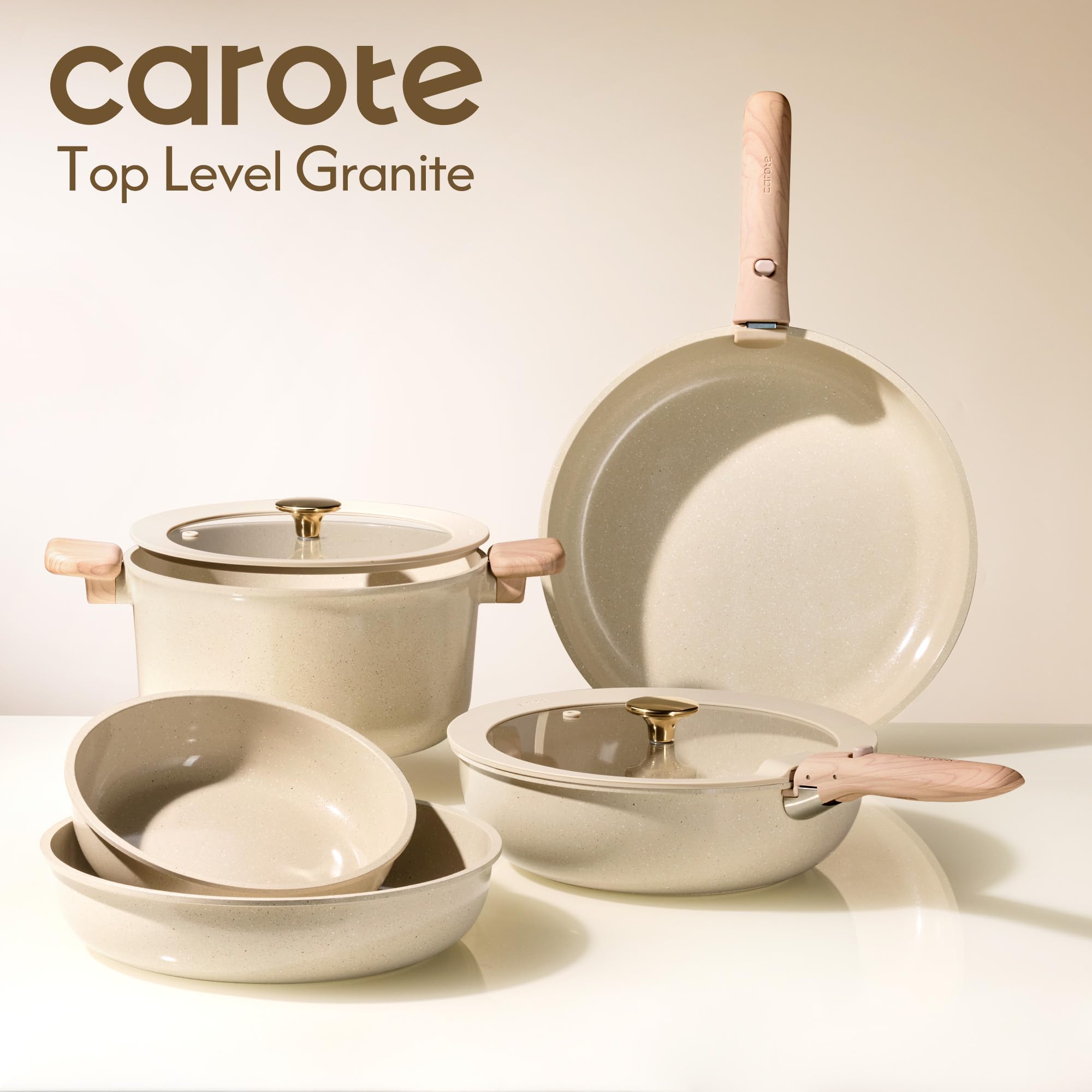CAROTE 22PCS Pots and Pans set Non Stick, Ceramic Cookware Set, RV Kitchen Cooking Set Removable Handles, Oven Safe, Induction Coolware, Non-toxic Kitchen Cooking Set, PFAS and PFOA Free