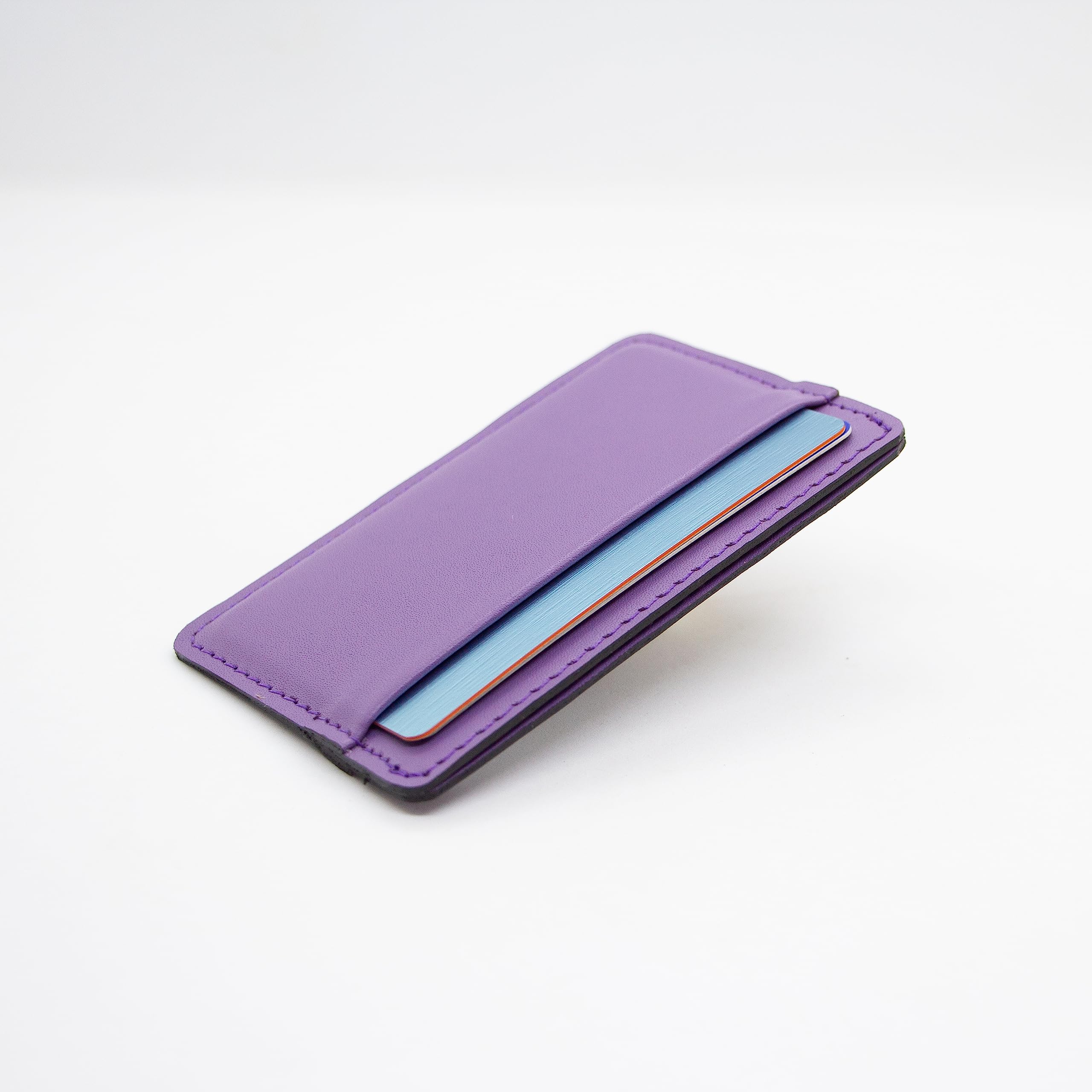 TWIN ENGINE COFFEE Handcrafted Leather Minimalist Wallet/Card Holder Wallet with 6 card capacity and cash pocket/Hand Stitched Top Grain/Slim/Perfect Gift/Men’s and Women’s/Origin Creations (Purple)