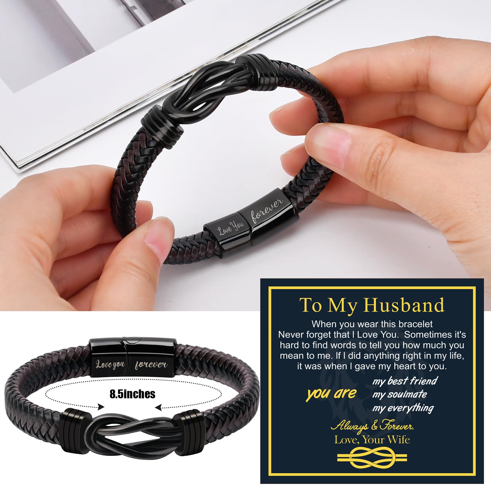 Bracelets Gifts for Men: Valentines Day Gifts for Him Leather Couples Bracelets Anniversary Romantic Gifts for Boyfriend Husband from Wife Valentine's Birthday Christmas